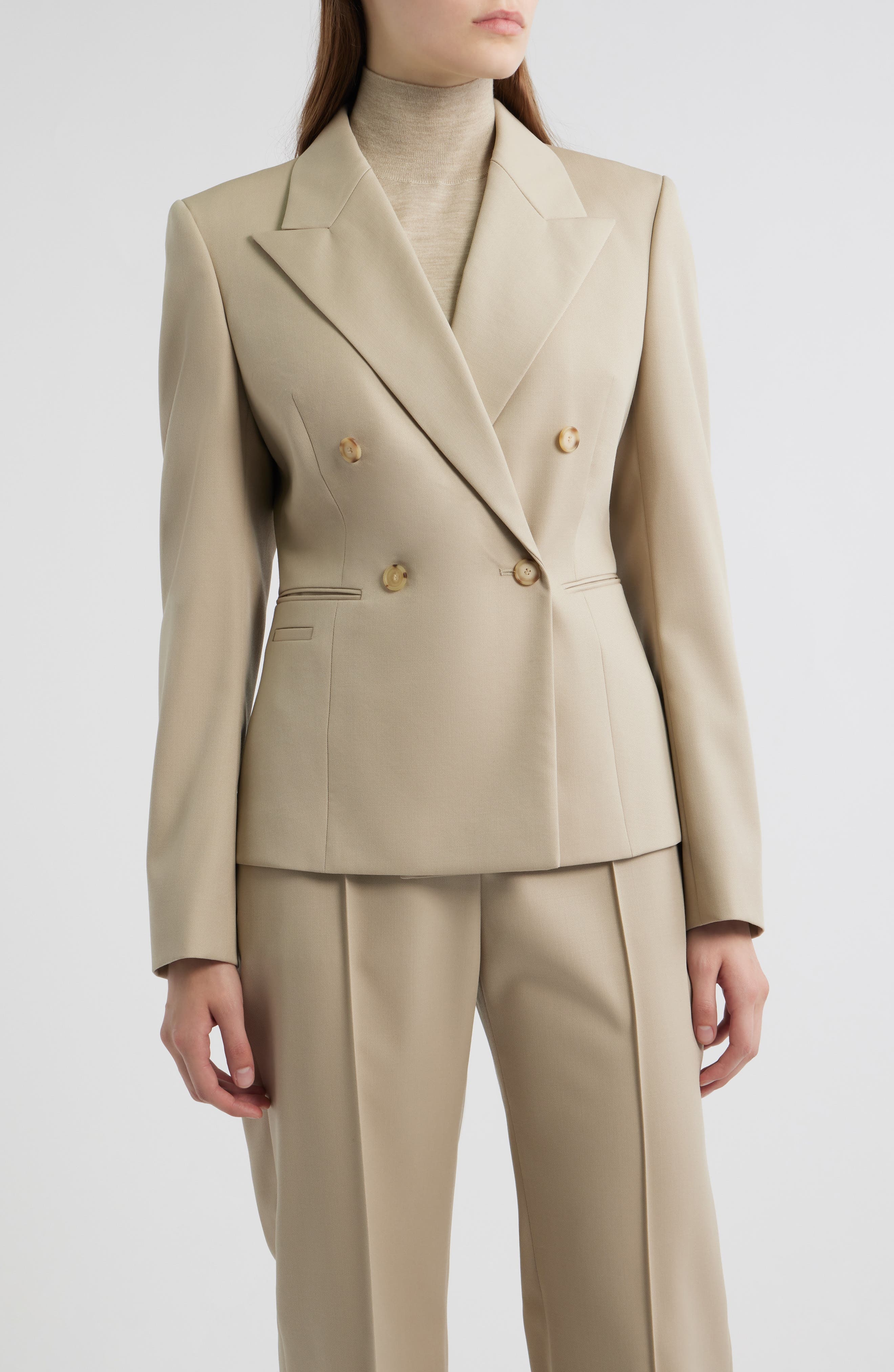 BOSS Jiamia Double Breasted Virgin Wool Blazer in Pumice at Nordstrom - 1