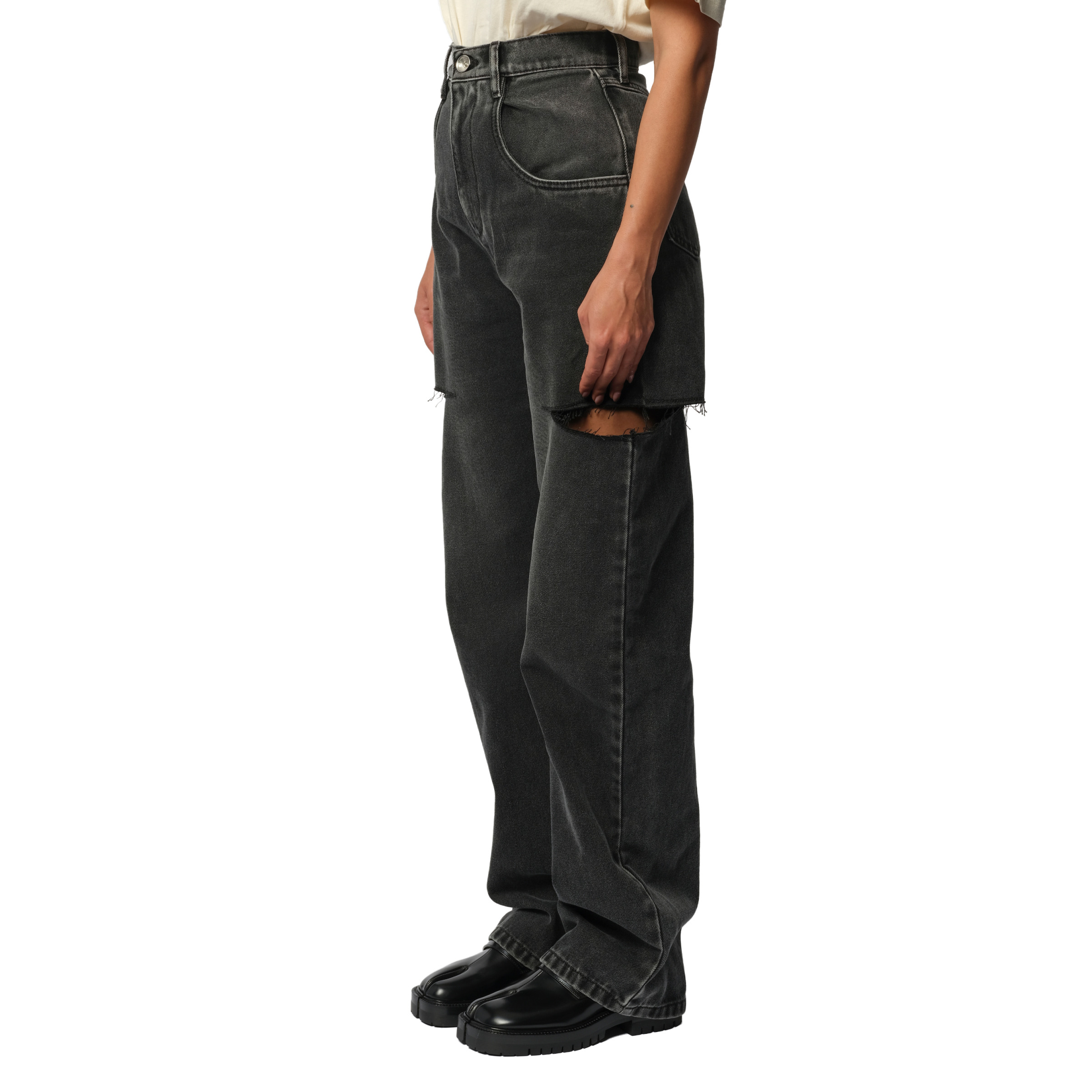 Slash Loose Fit Denim Jeans in Black - 5