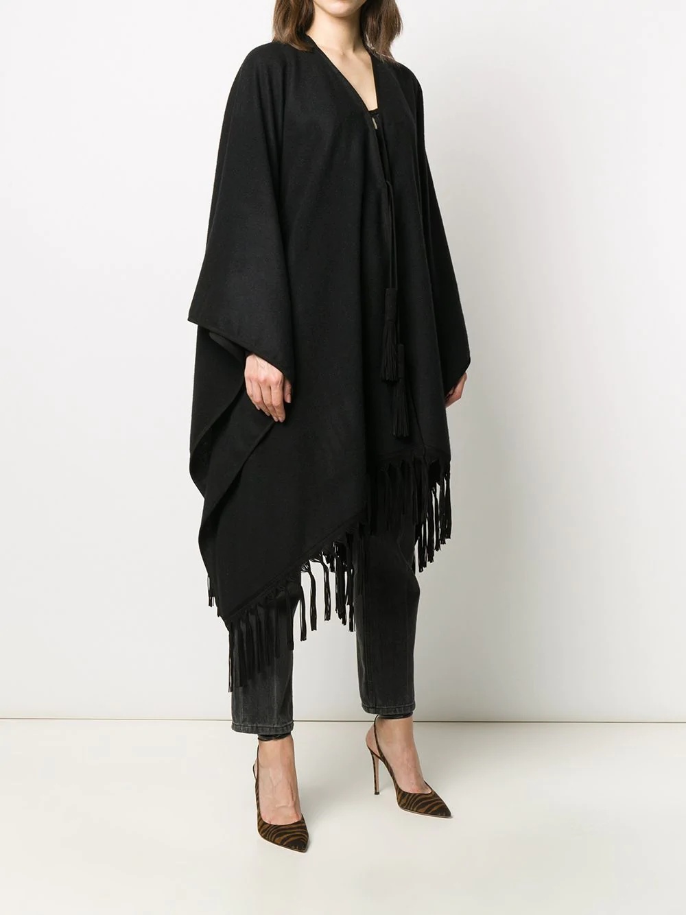 cashmere fringed poncho - 3