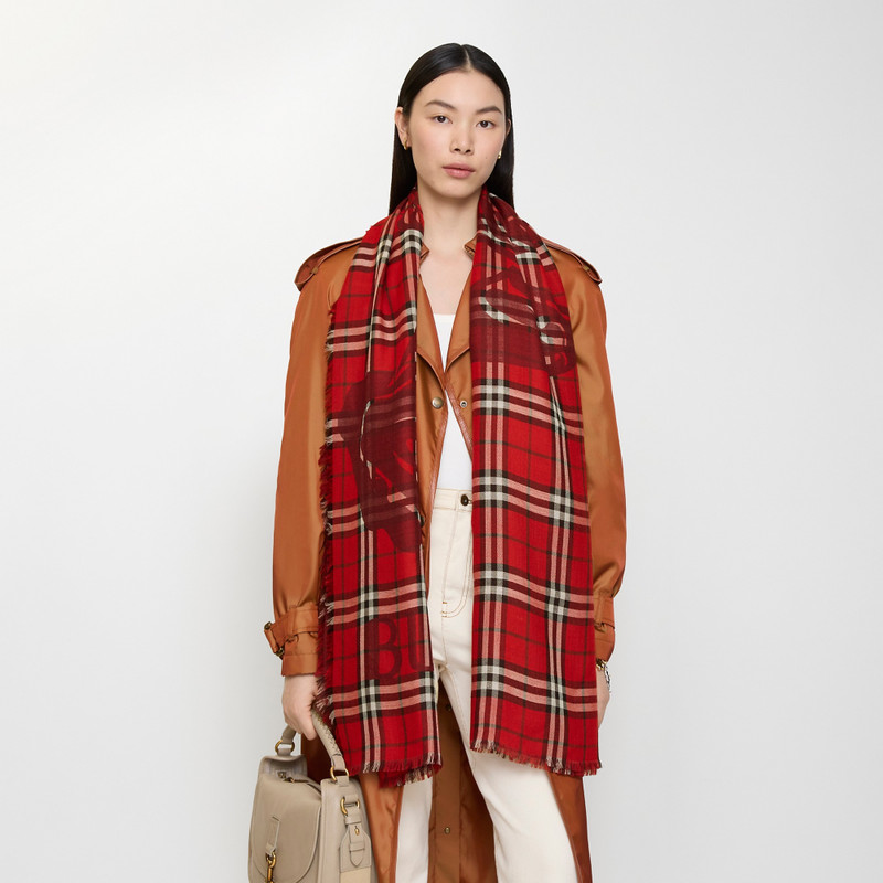 Wide Knight Check Wool Silk Scarf 3