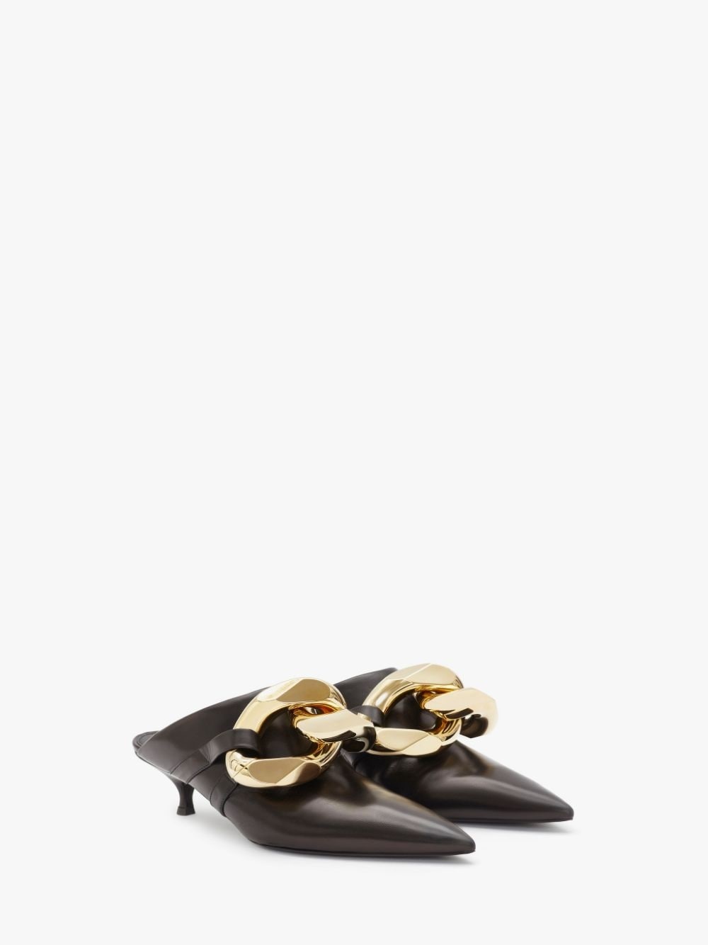 CHAIN LEATHER KITTEN MULES - 2