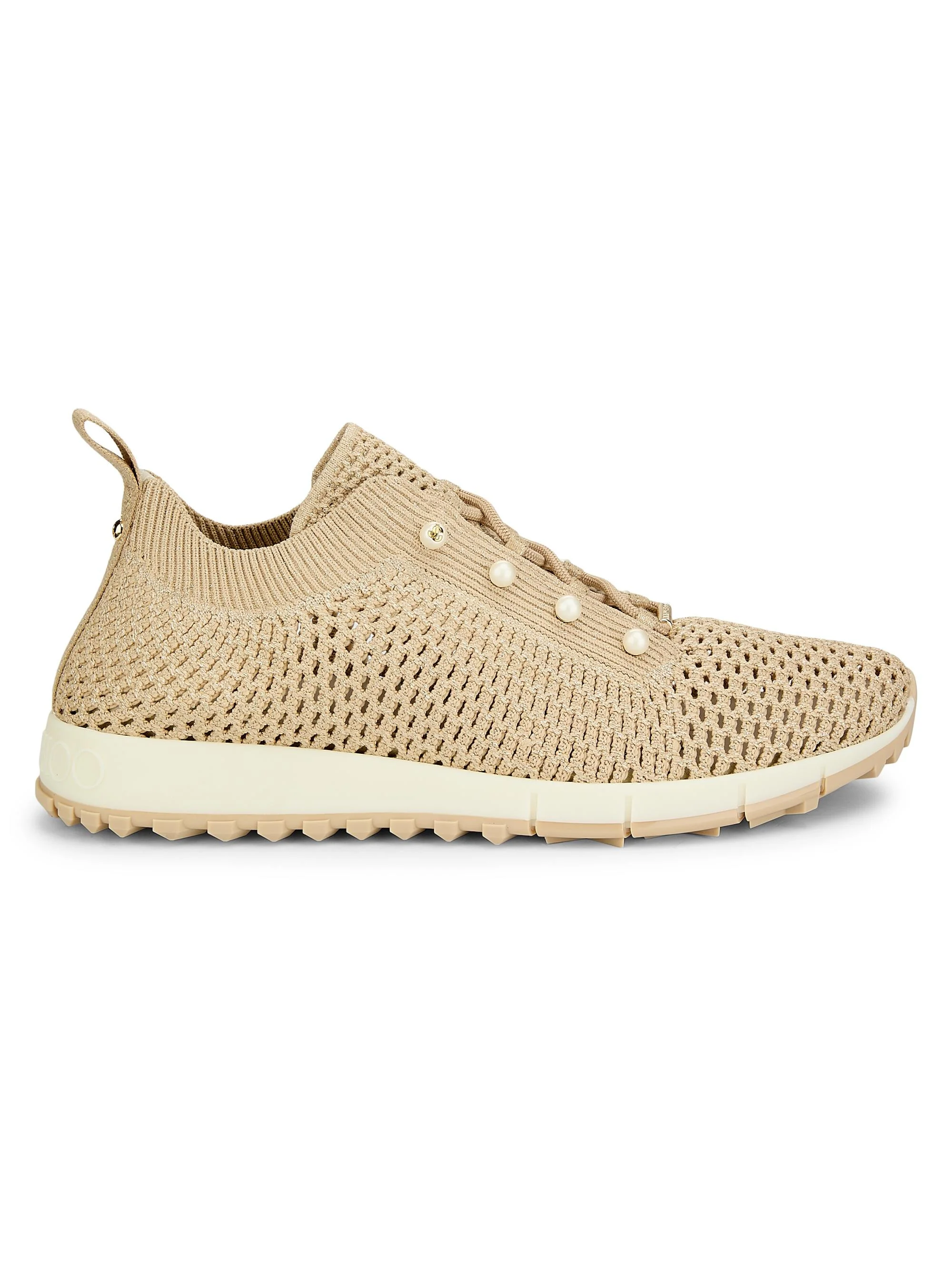 Women's Veles Crochet Knit Pearl Embellished Low-Top Sneakers - Light Soft Gold - 1