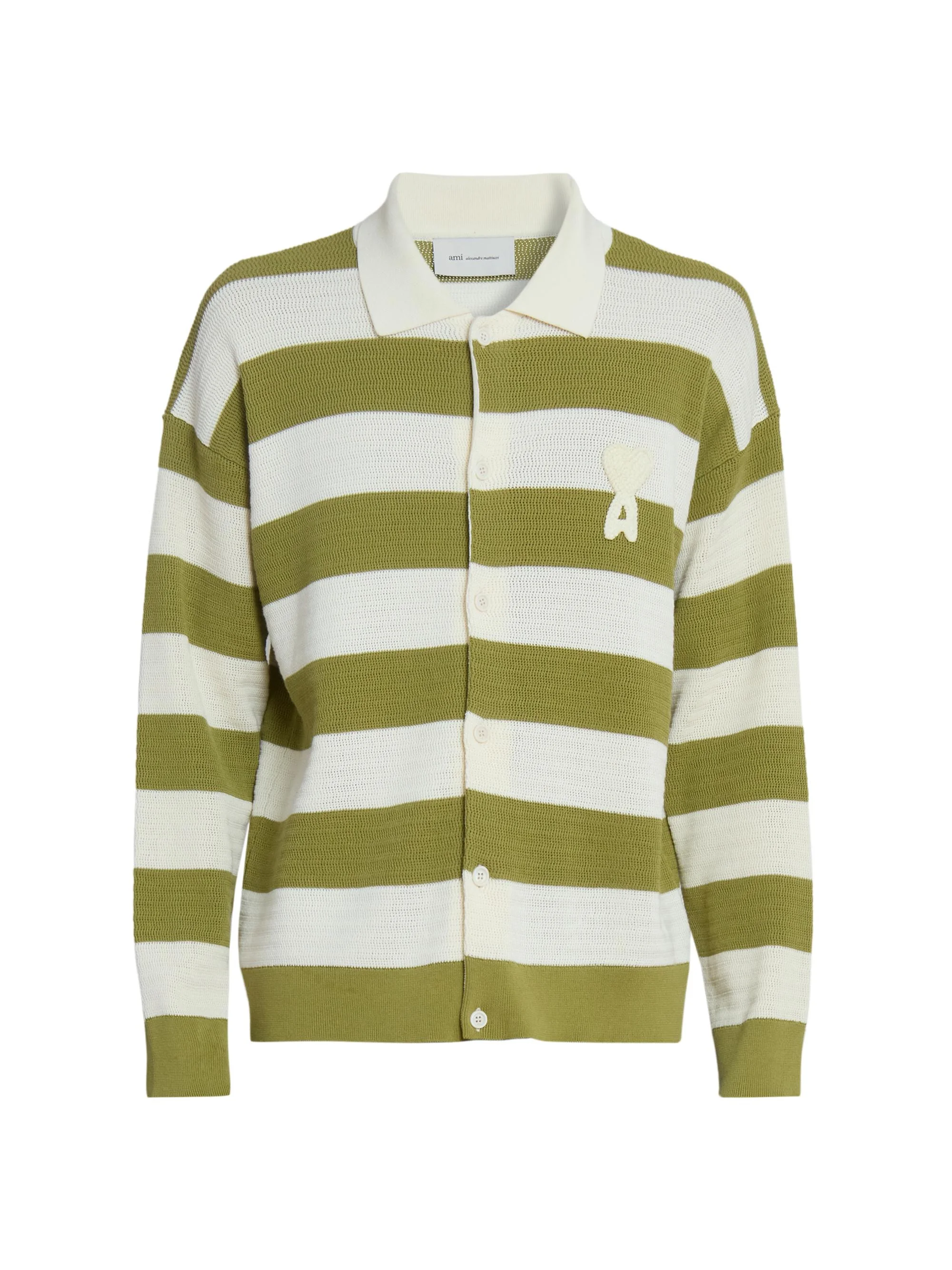 Men's Striped Cotton Cardigan - Blanc Creme Matcha - 1
