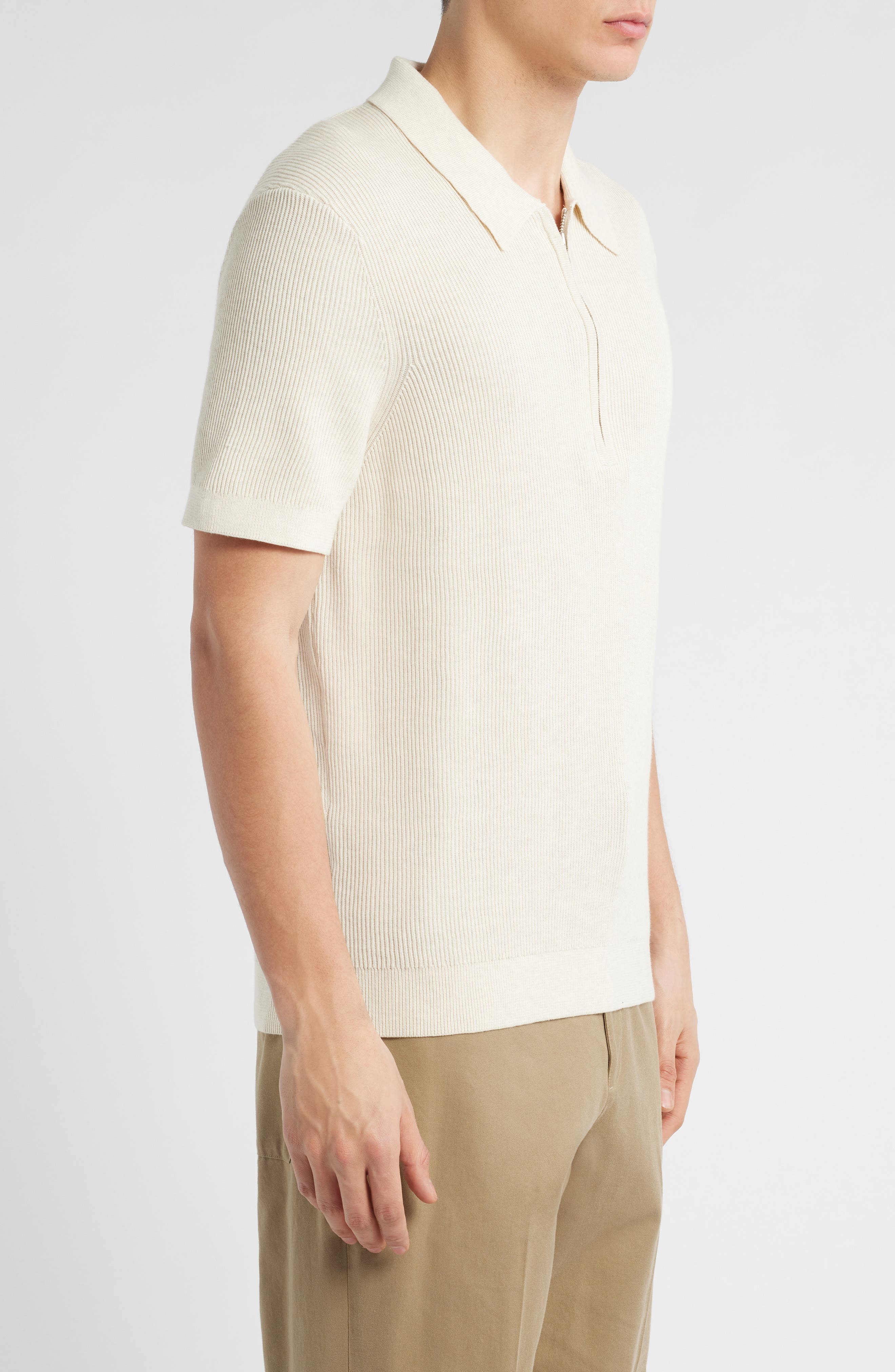 NN07 Hansie 6600 Organic Cotton Quarter Zip Sweater Polo in Ivory at Nordstrom - 3