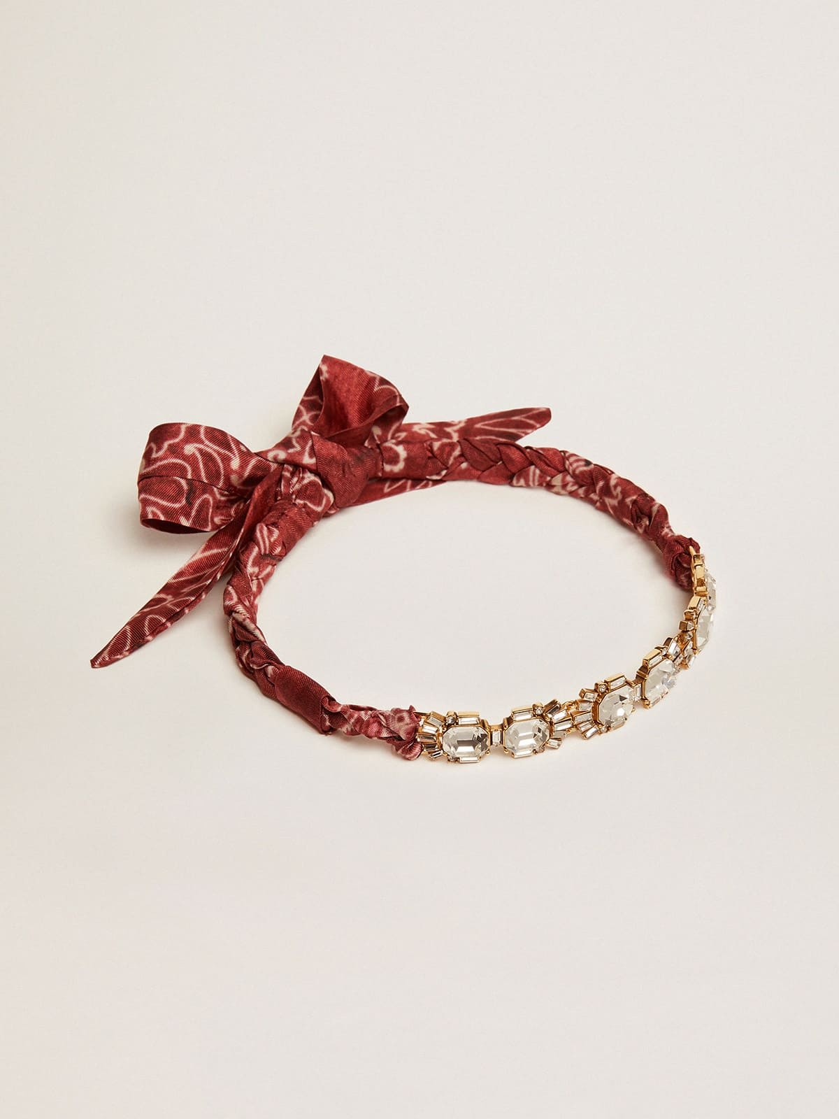 Women's necklace in antique gold color with crystals and printed scarf - 1