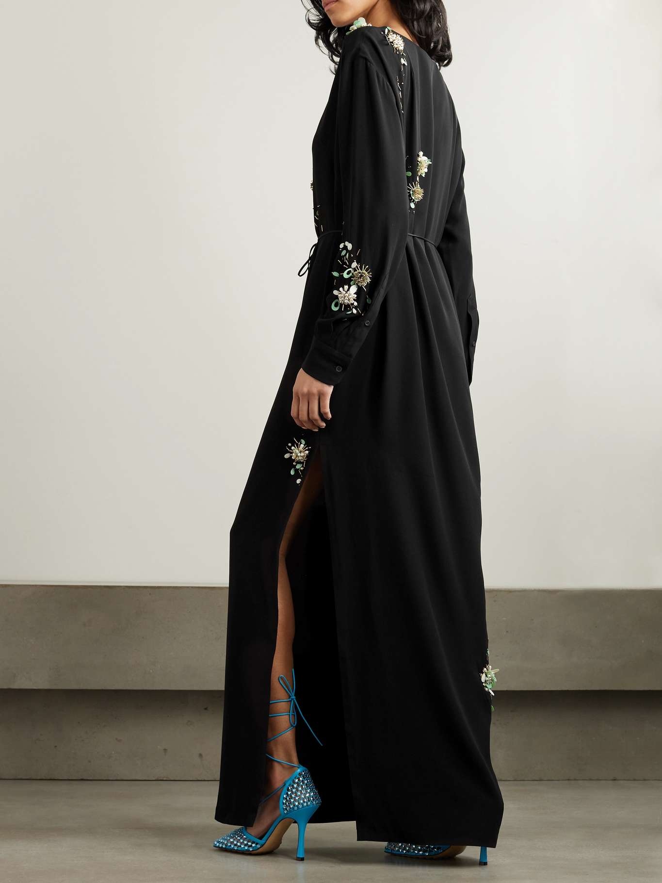 Belted embellished crepe maxi dress - 3