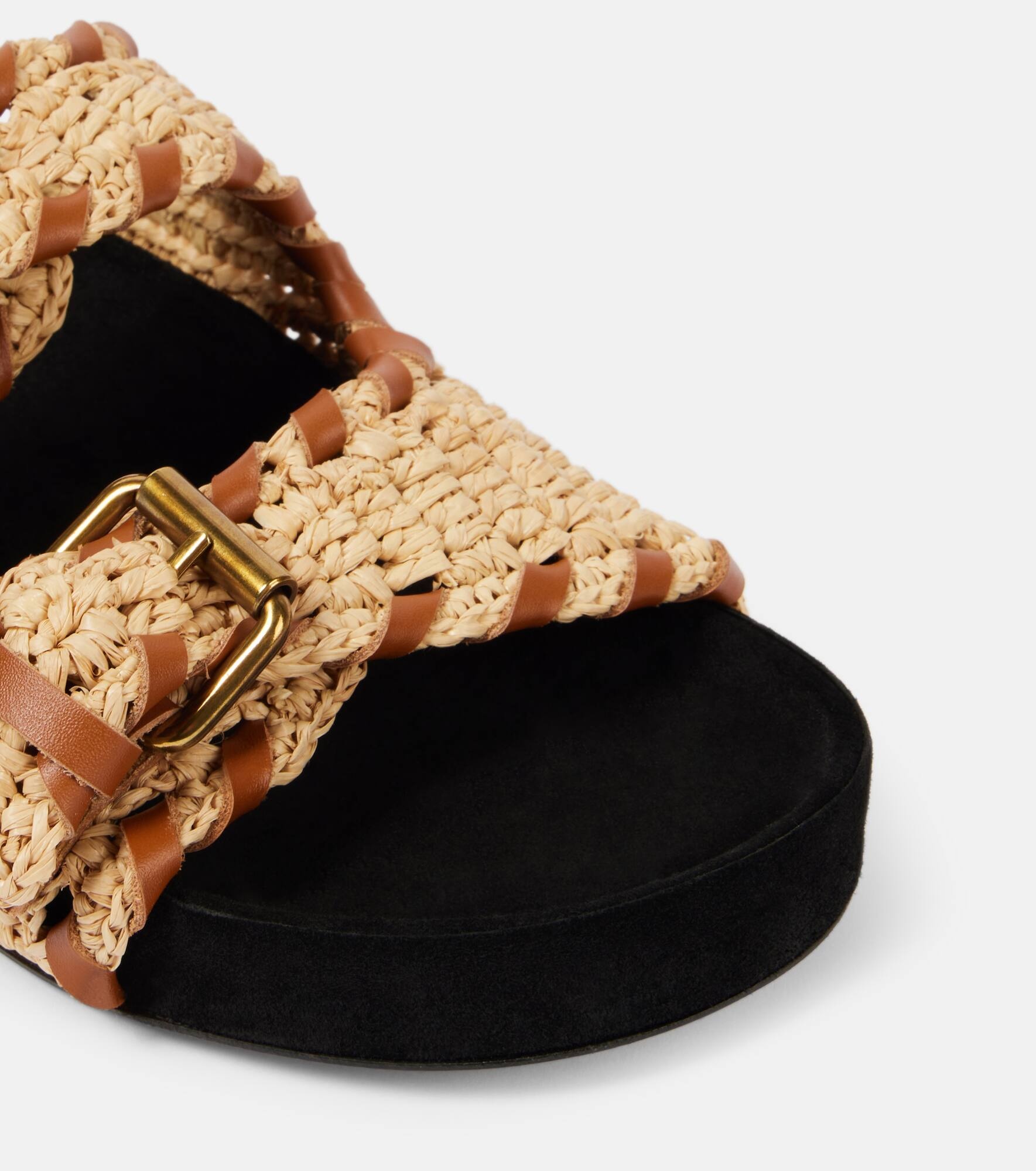 Lennyo leather-trimmed raffia sandals - 5