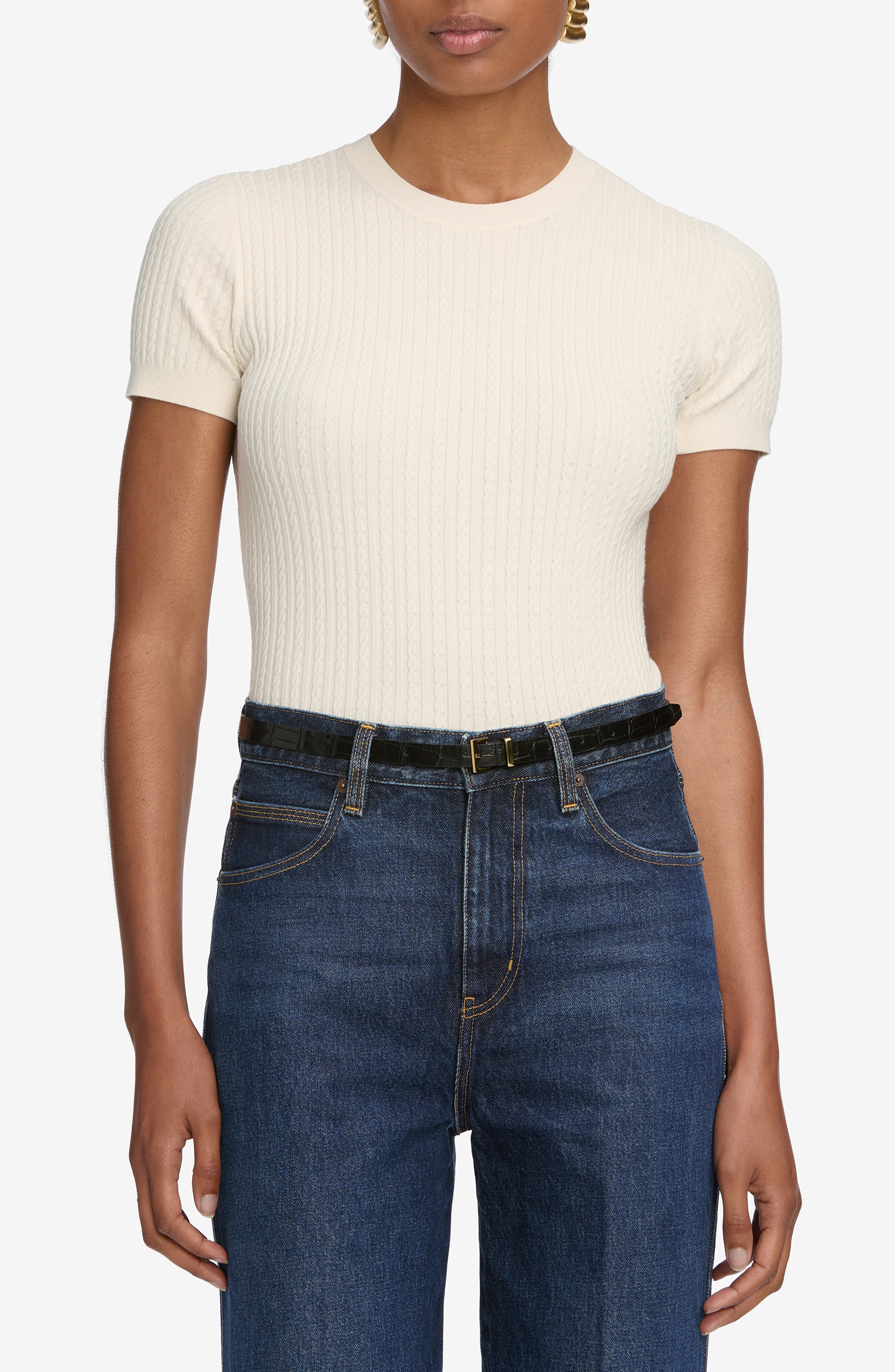 FRAME The Fine Cable Knit Top in Cream at Nordstrom - 1