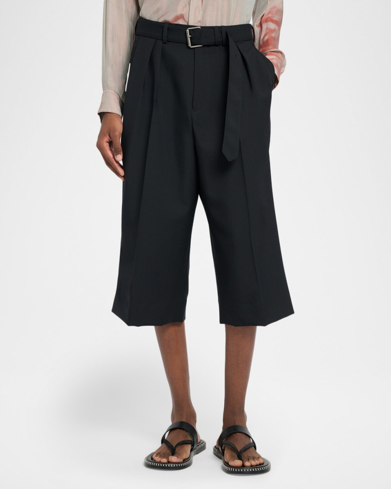 Dries Van Noten Men's Preaches Wool Mohair Belted Wide-Leg Shorts outlook