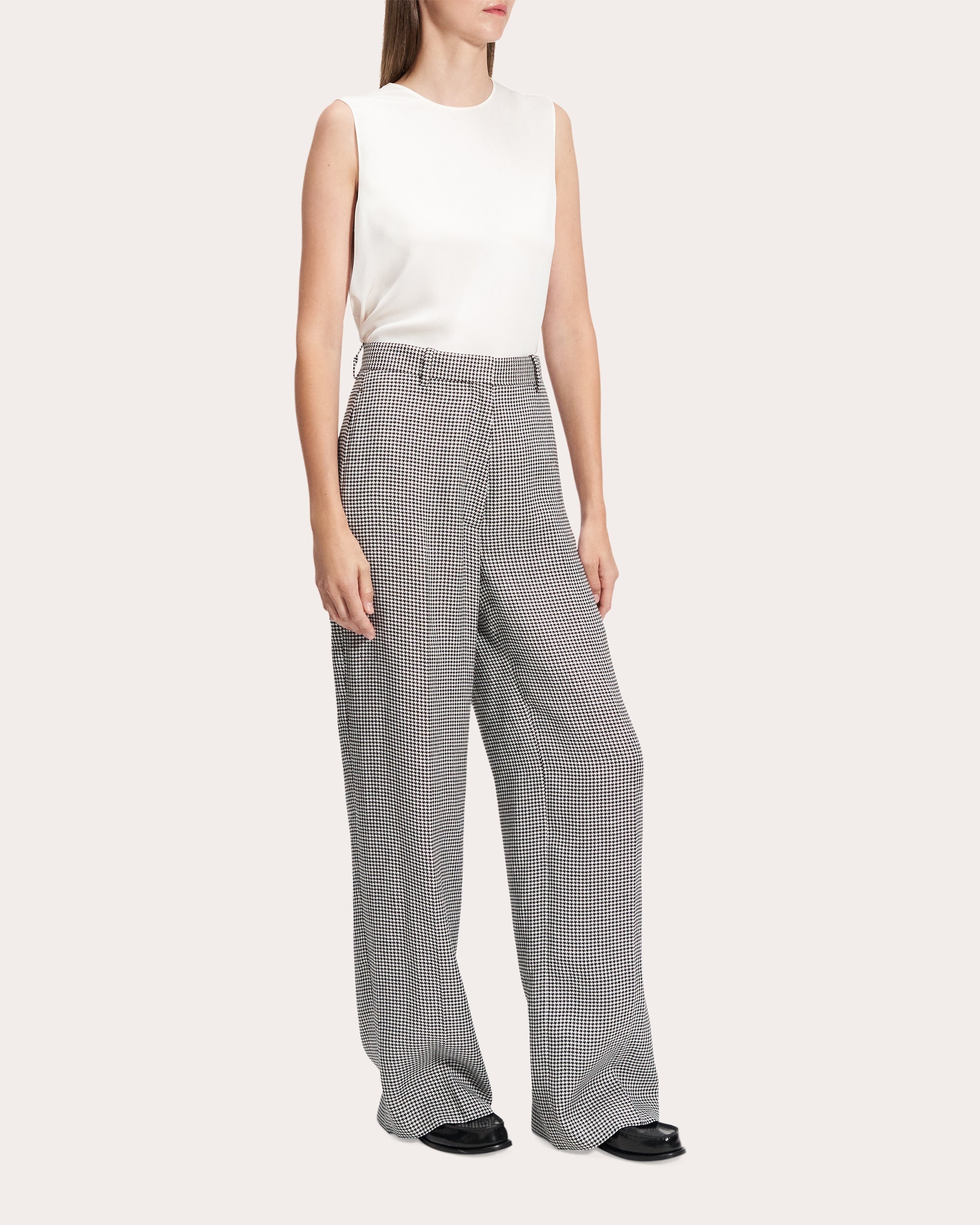 Houndstooth Linen Creased Straight-Leg Trousers - 3