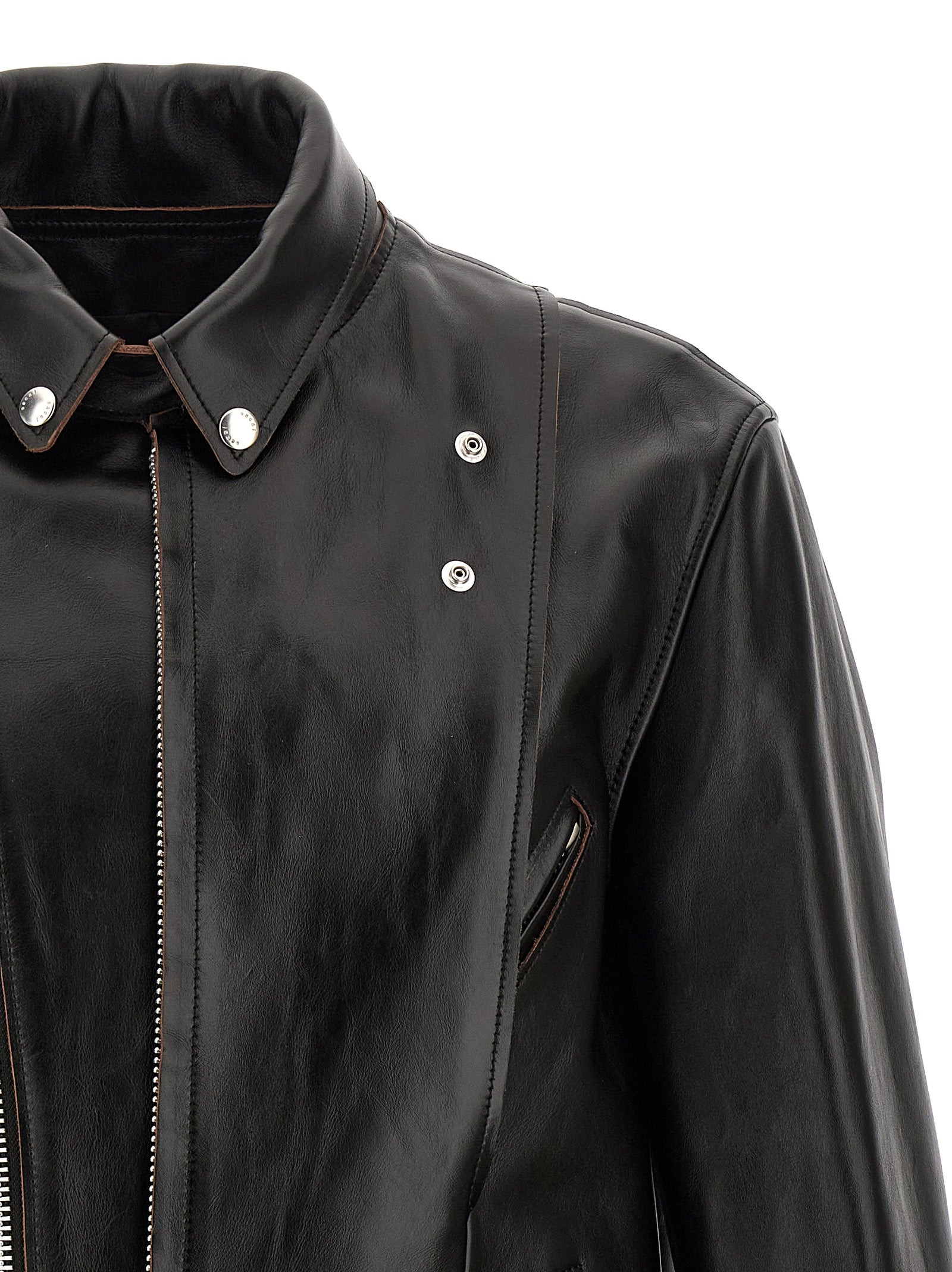 Sacai Men Leather Biker Jacket - 4