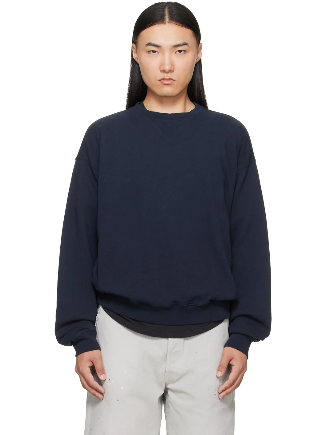 Navy Double-Layer Cotton Sweatshirt - 1