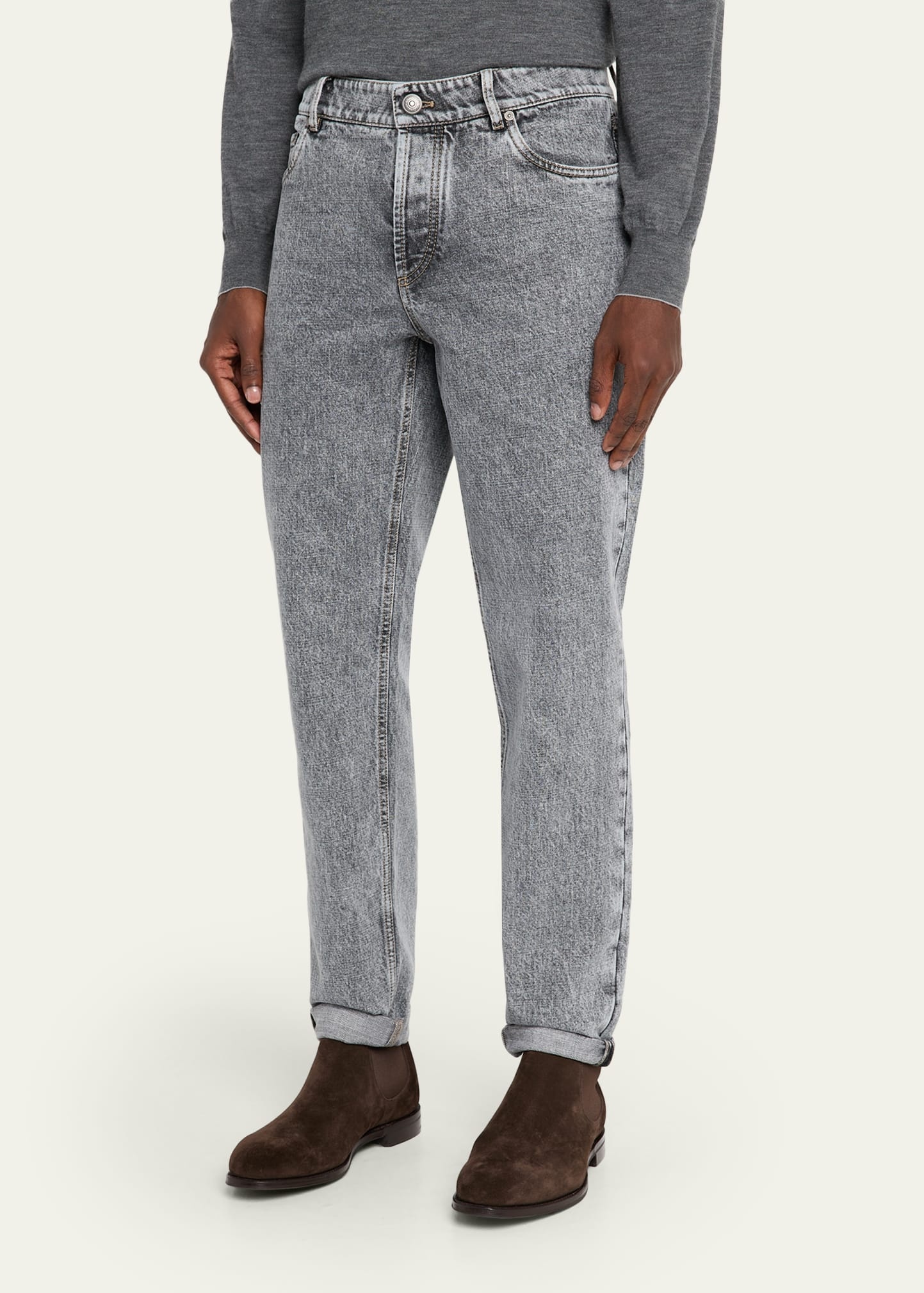 Men's Straight-Leg Grey Denim Jeans - 4