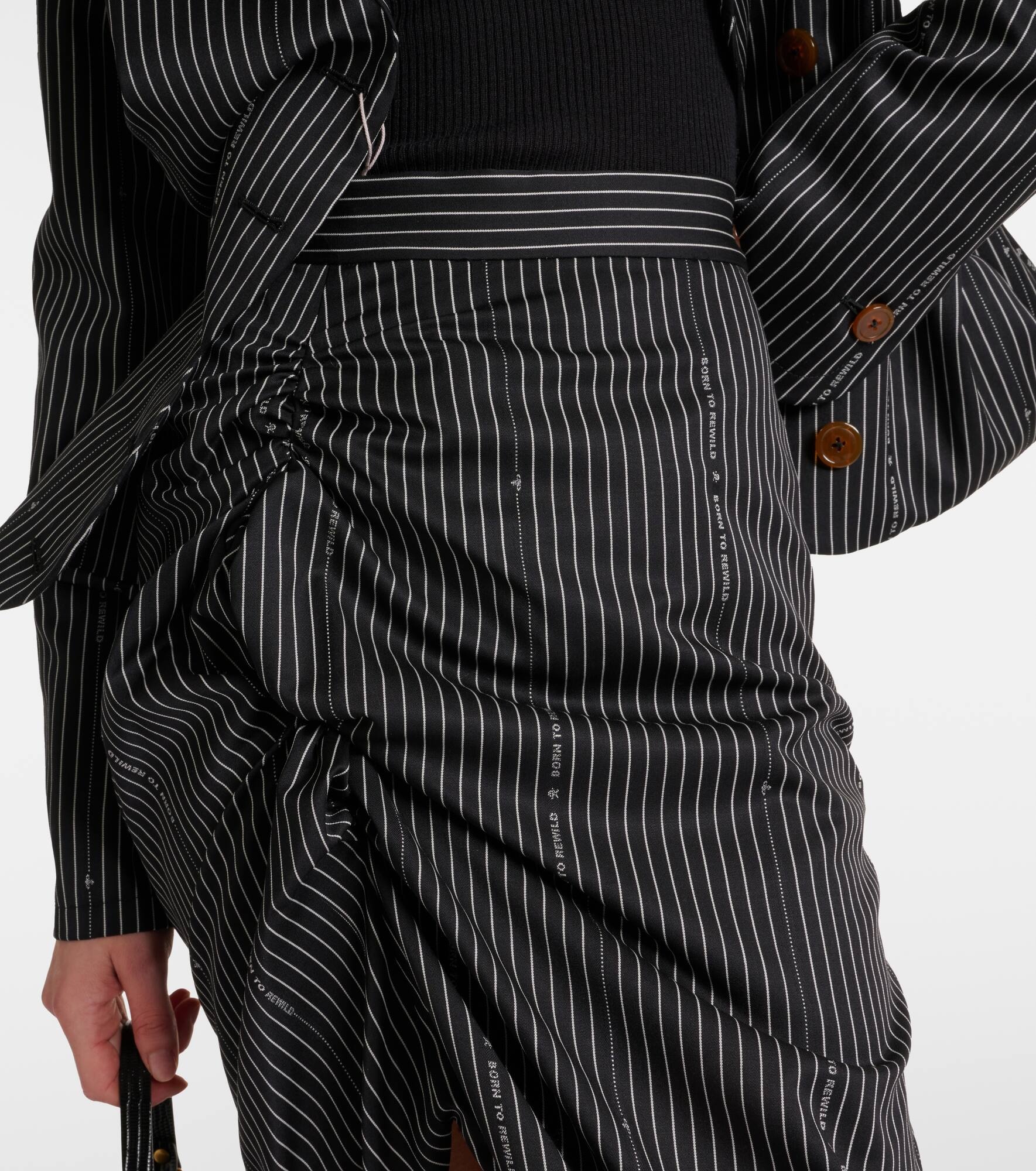 Pinstriped wool and cotton midi skirt - 4