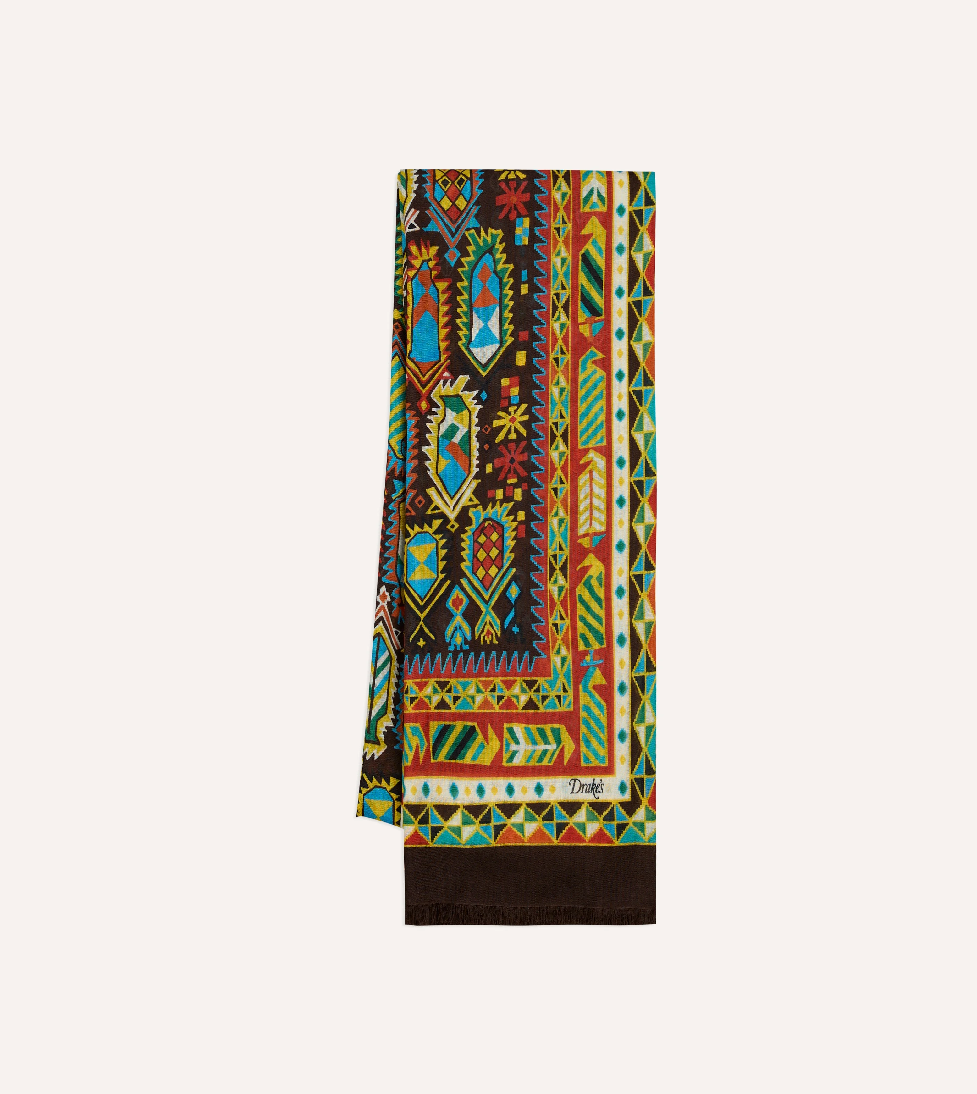 Brown Rug Print Tubular Wool-Silk Scarf - 1