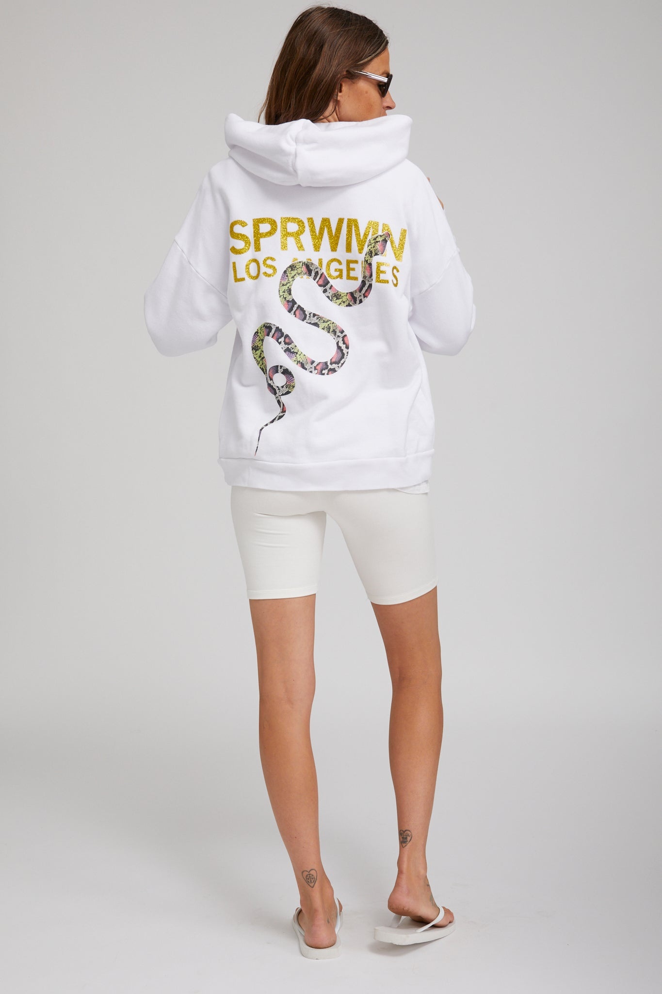 WHITE AND GOLD GLITTER SNAKE HOODIE - 4