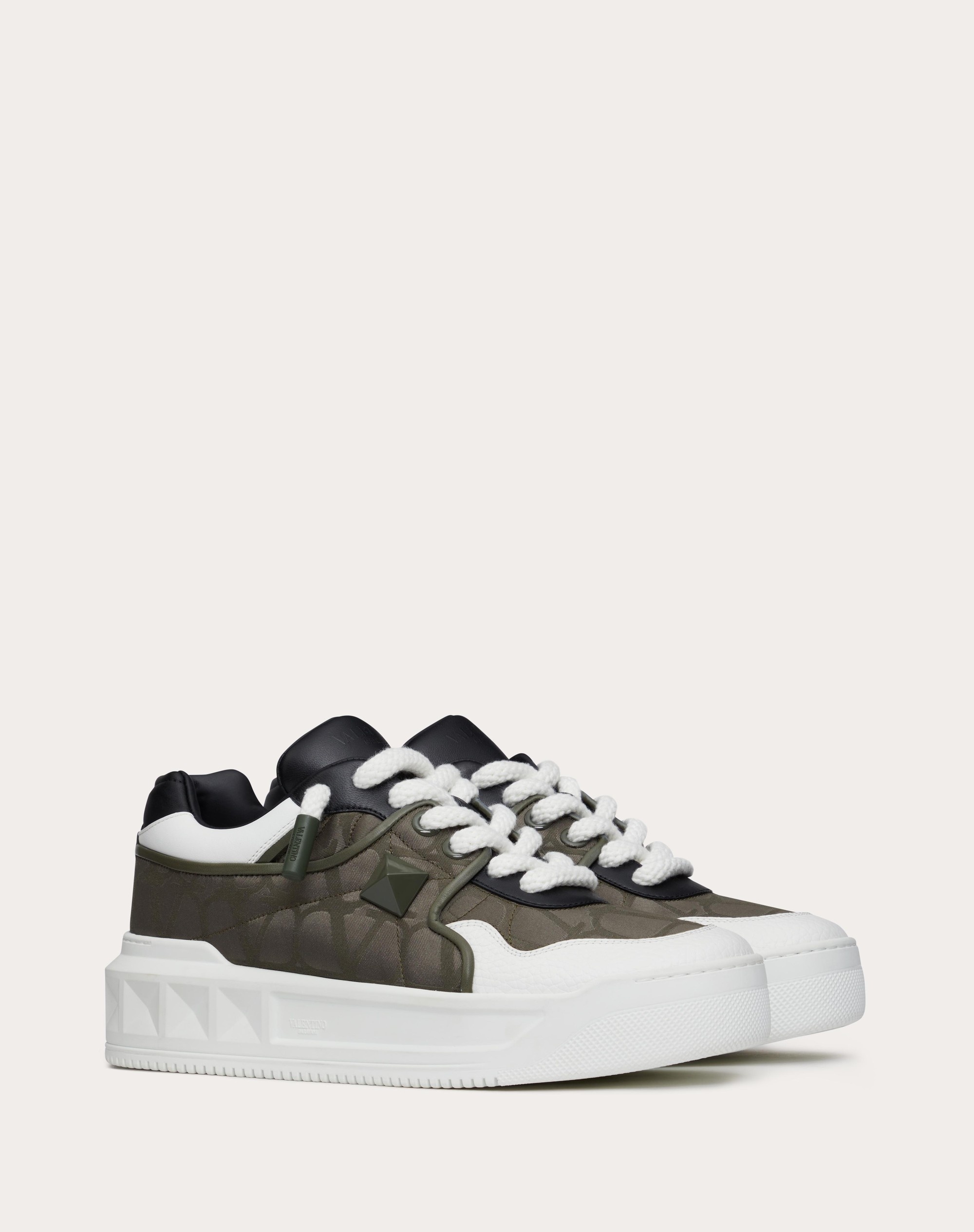 ONE STUD XL LOW-TOP SNEAKER IN NAPPA LEATHER AND JACQUARD TOILE ICONOGRAPHE TECHNICAL FABRIC - 2