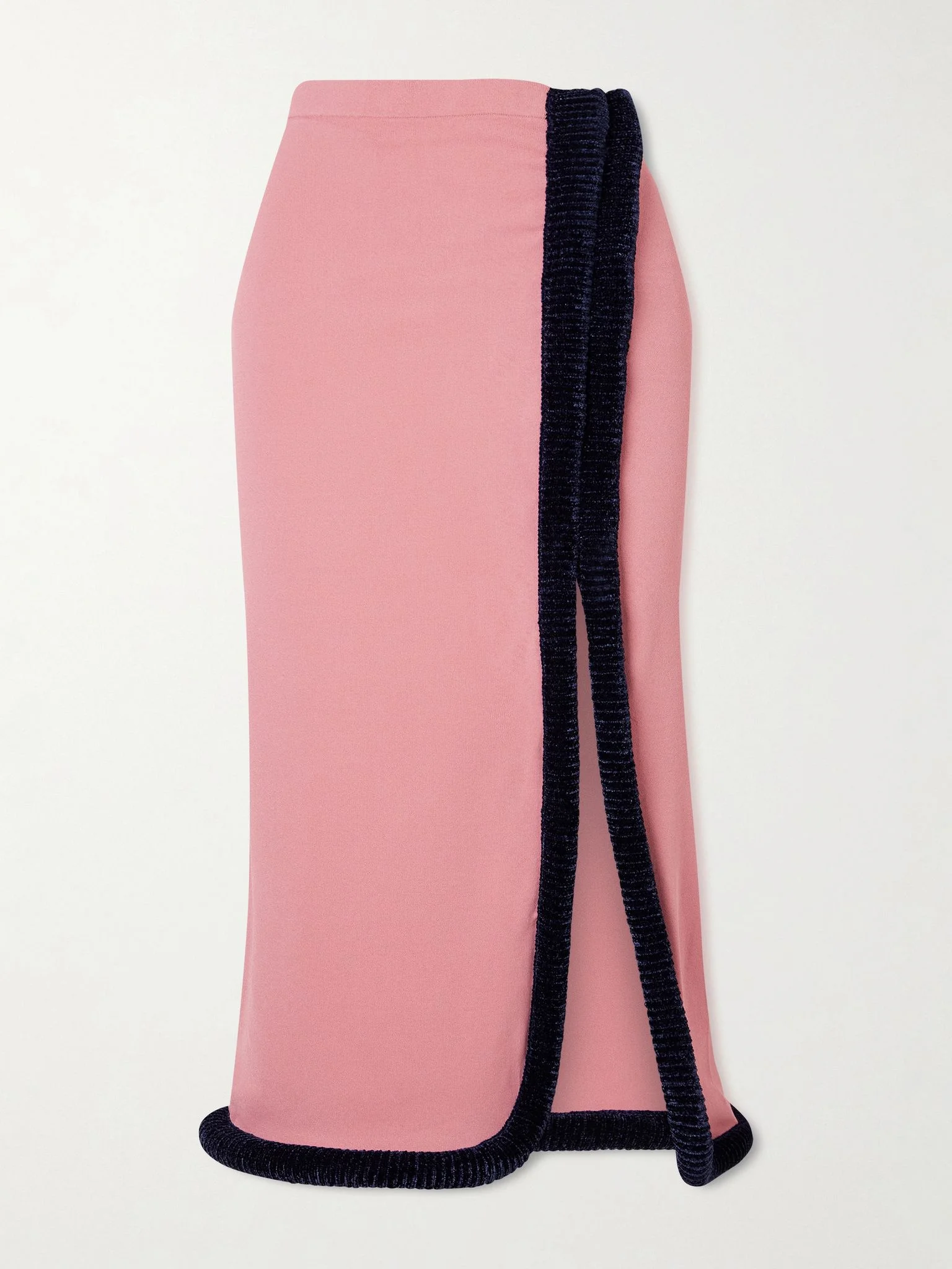 Castries velvet-trimmed stretch-jersey midi skirt Pink - 1