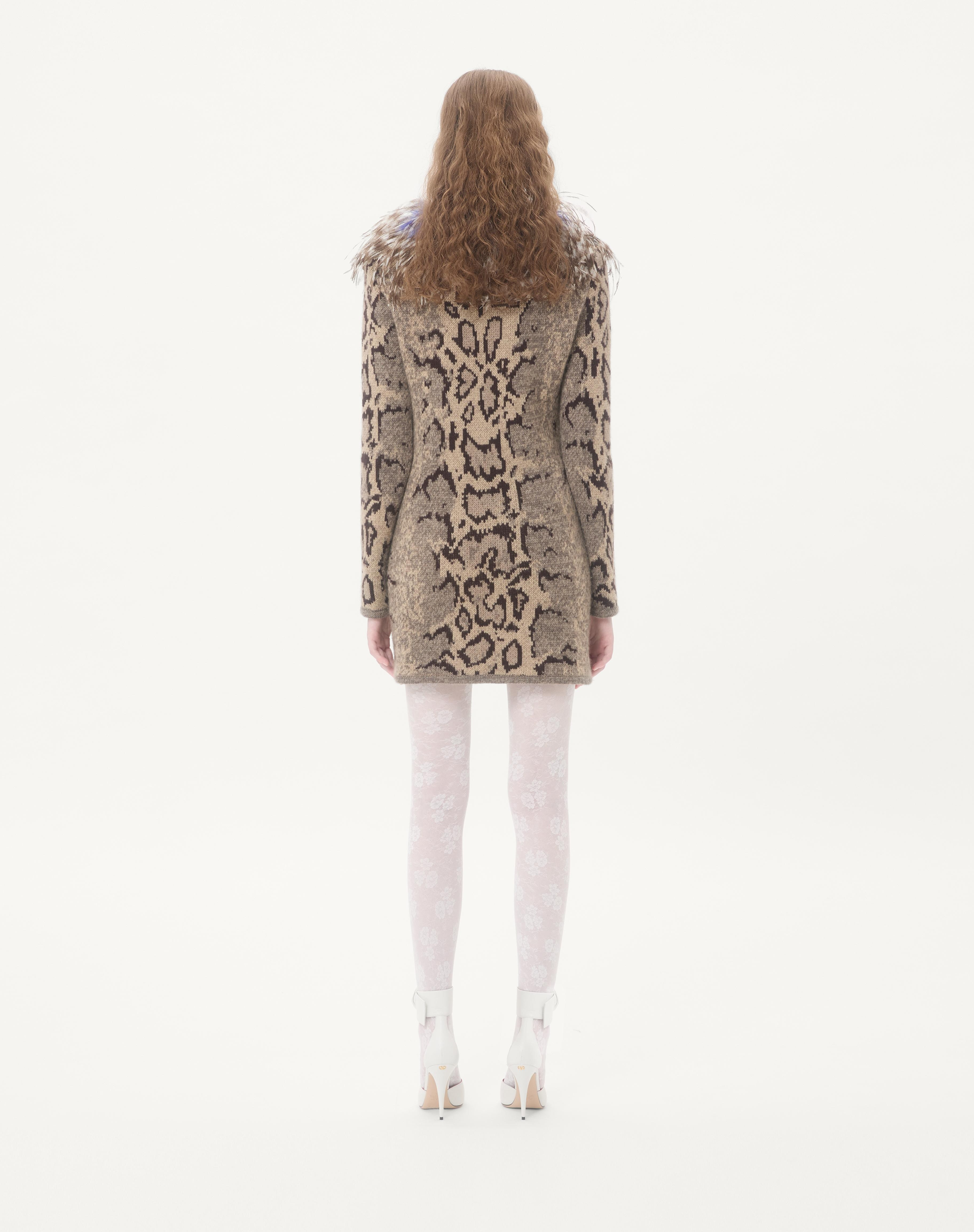 CASHMERE DRESS WITH ANIMAL PRINT AND FEATHERS - 6