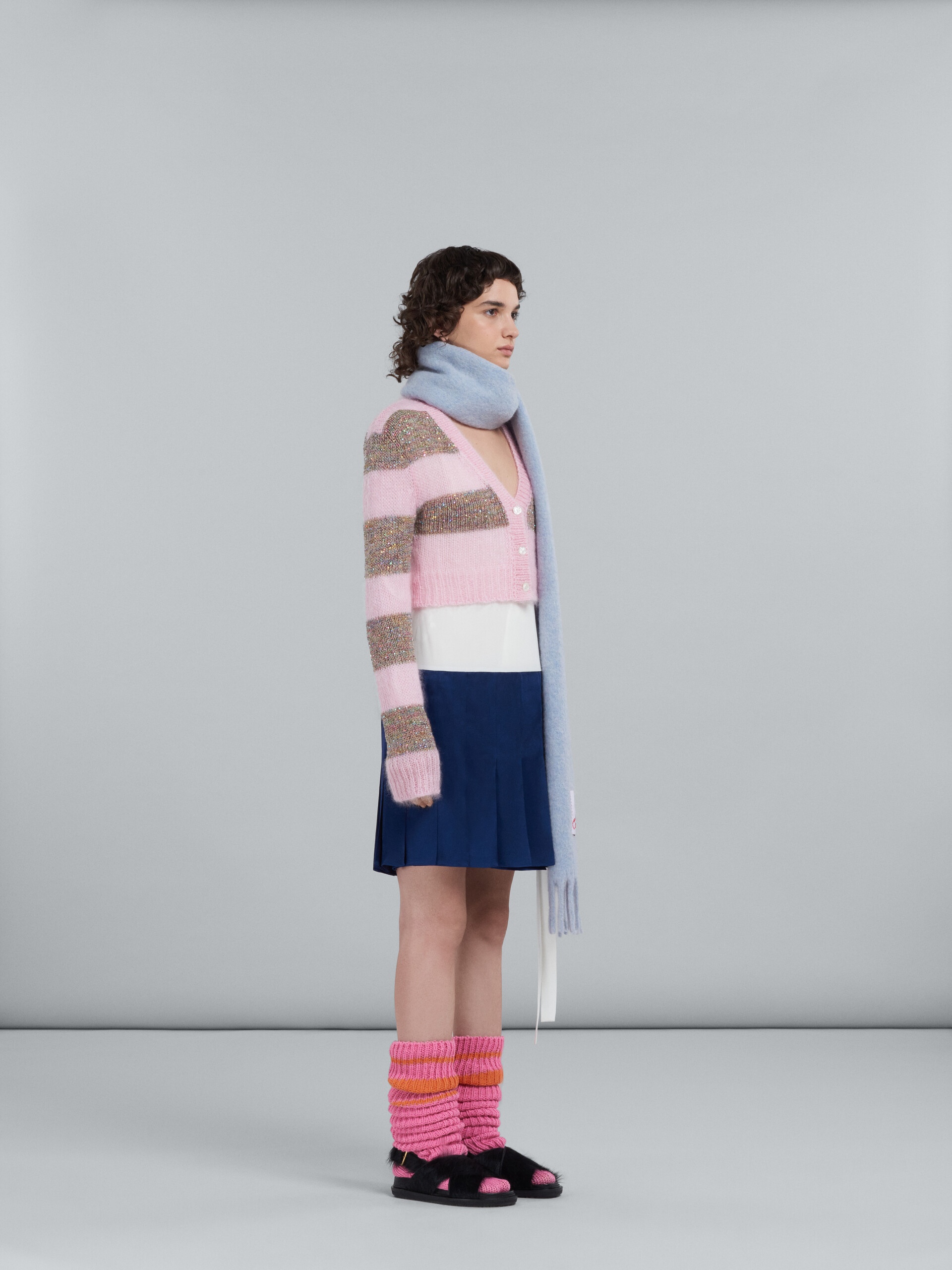 SHORT CARDIGAN IN PINK STRIPED MOHAIR AND WOOL - 5