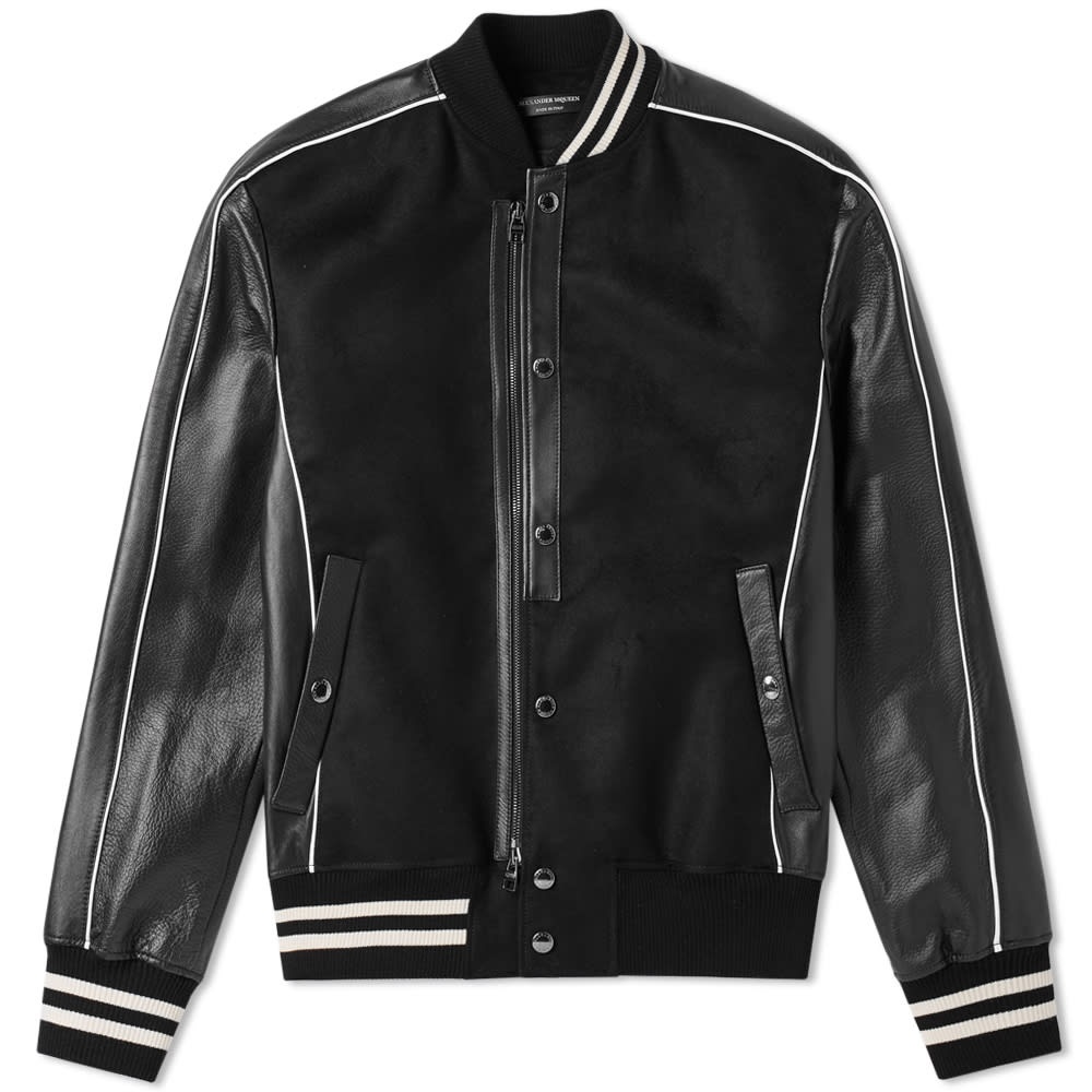 Alexander McQueen Leather Sleeve Varsity Jacket - 1