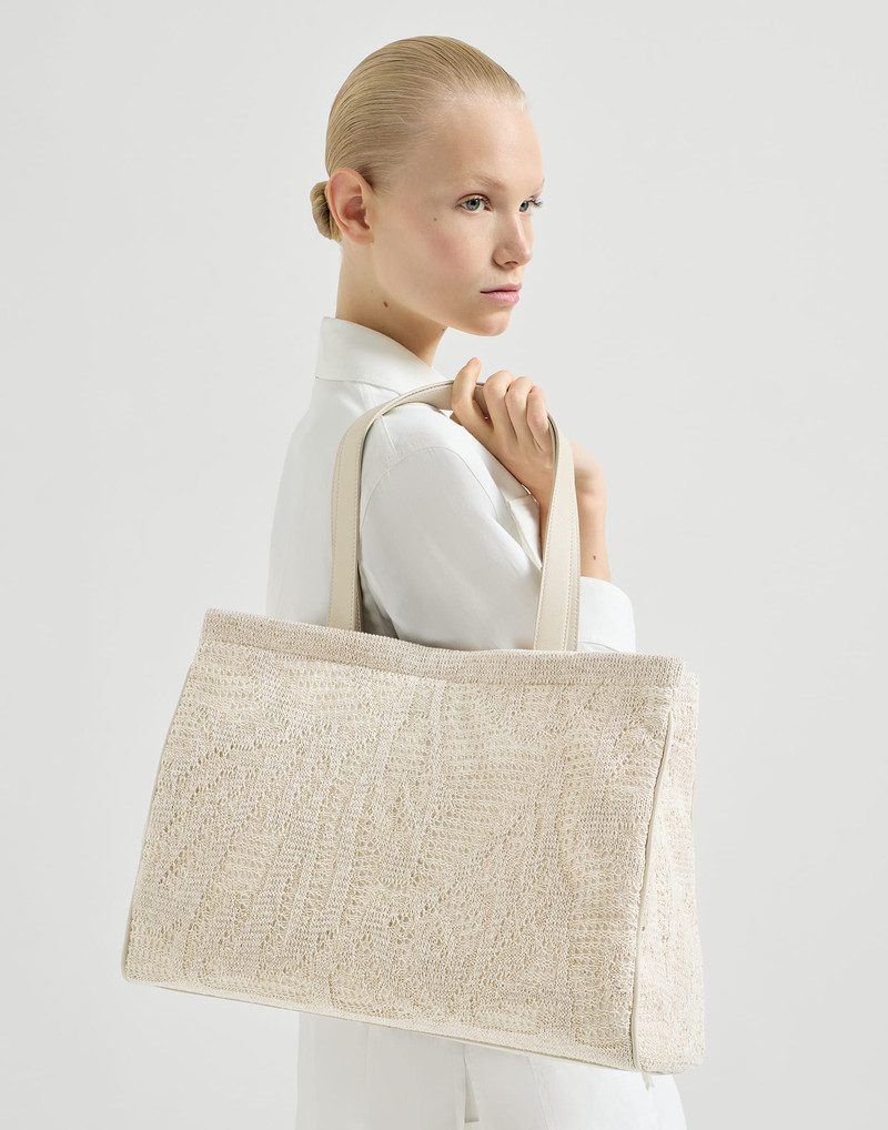 Dazzling water lillies knit tote bag in linen and cotton 4