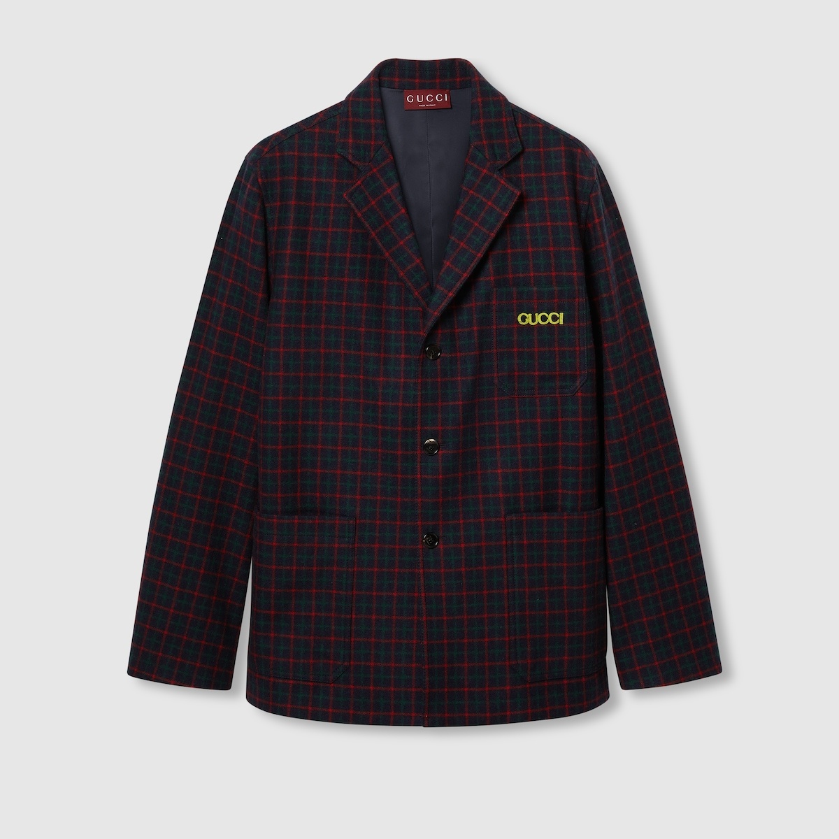 Embroidered check wool flannel jacket - 1