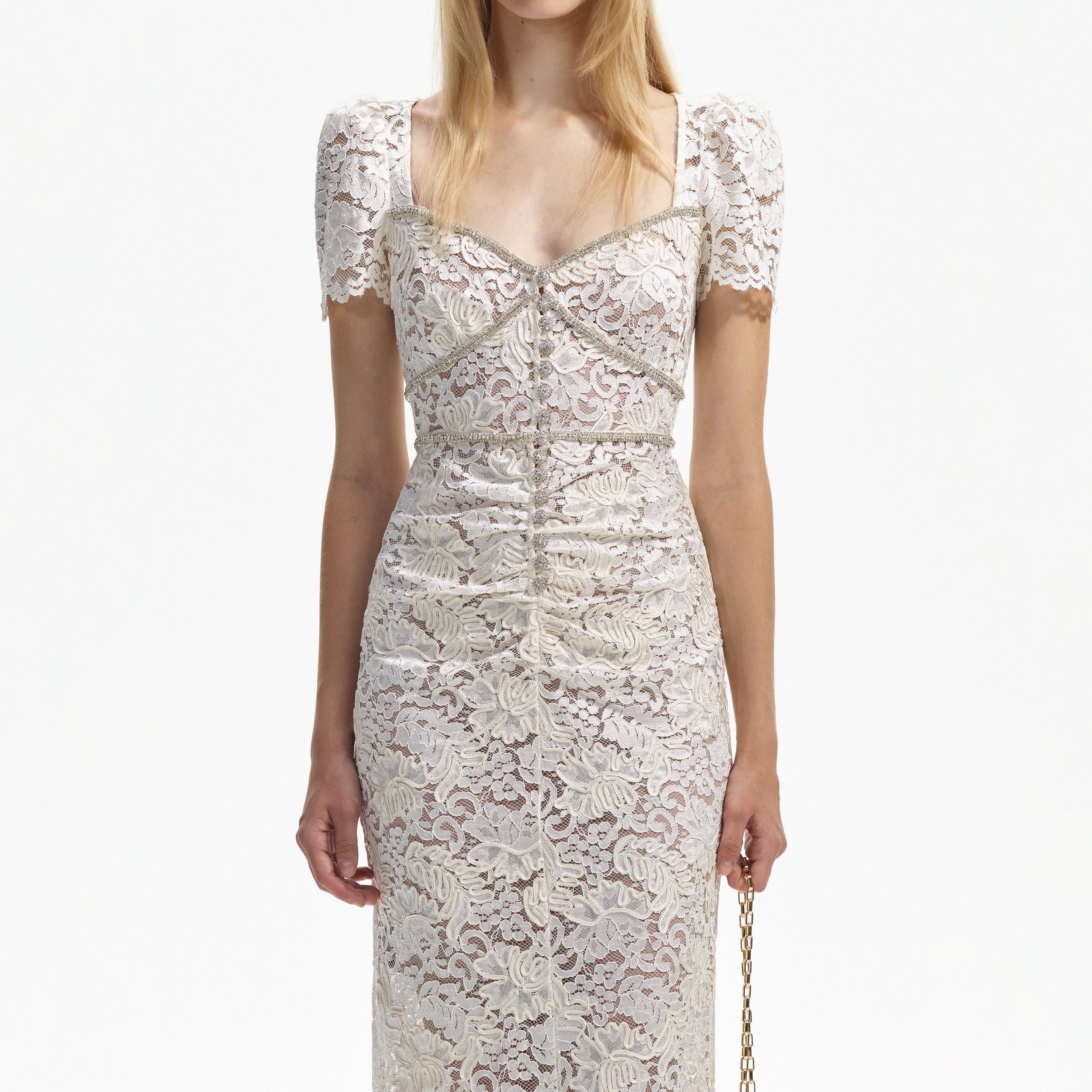 self-portrait Cream Cord Lace Midi Dress selfportrait REVERSIBLE