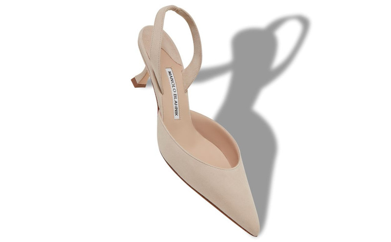 Manolo Blahnik Light Beige Suede Slingback Pumps outlook