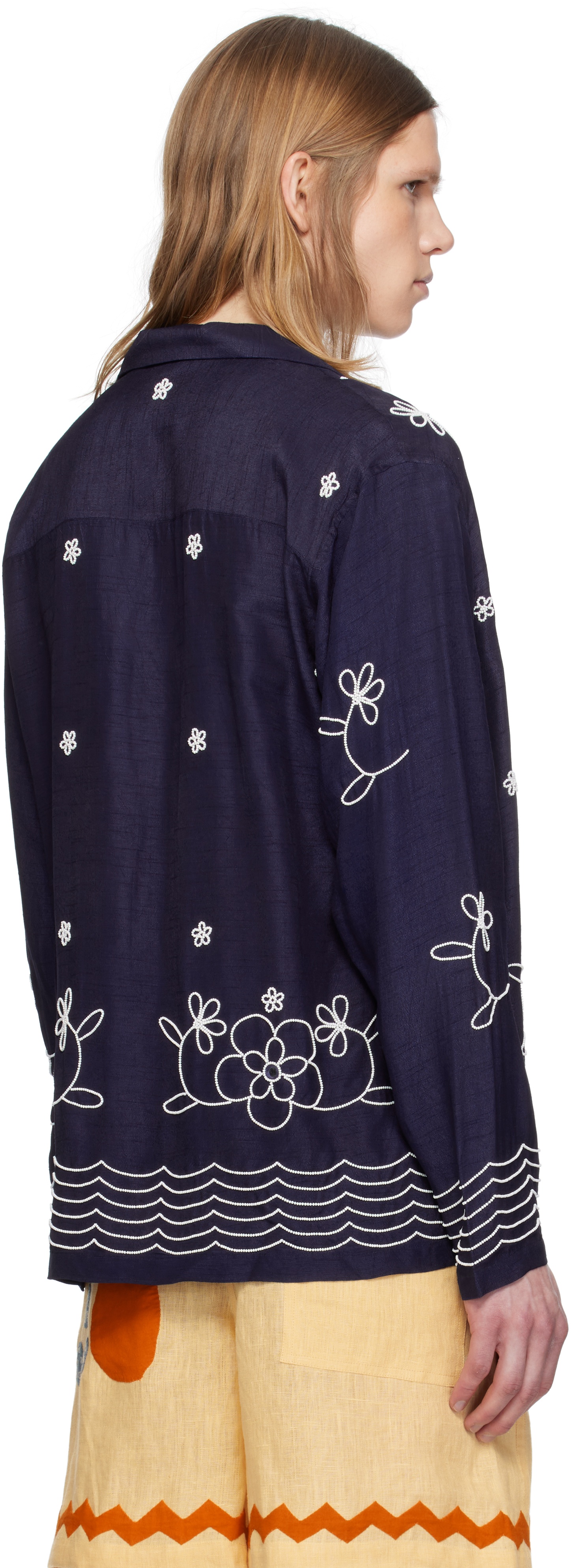 Navy Bead Embroidered Shirt - 5