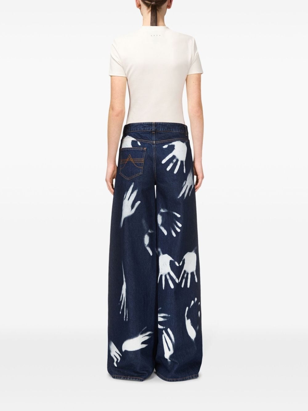 Hand-print wide-leg jeans - 4