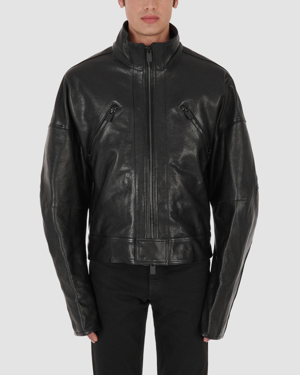 OVERSIZE LEATHER LOGO MOTO JACKET - 2