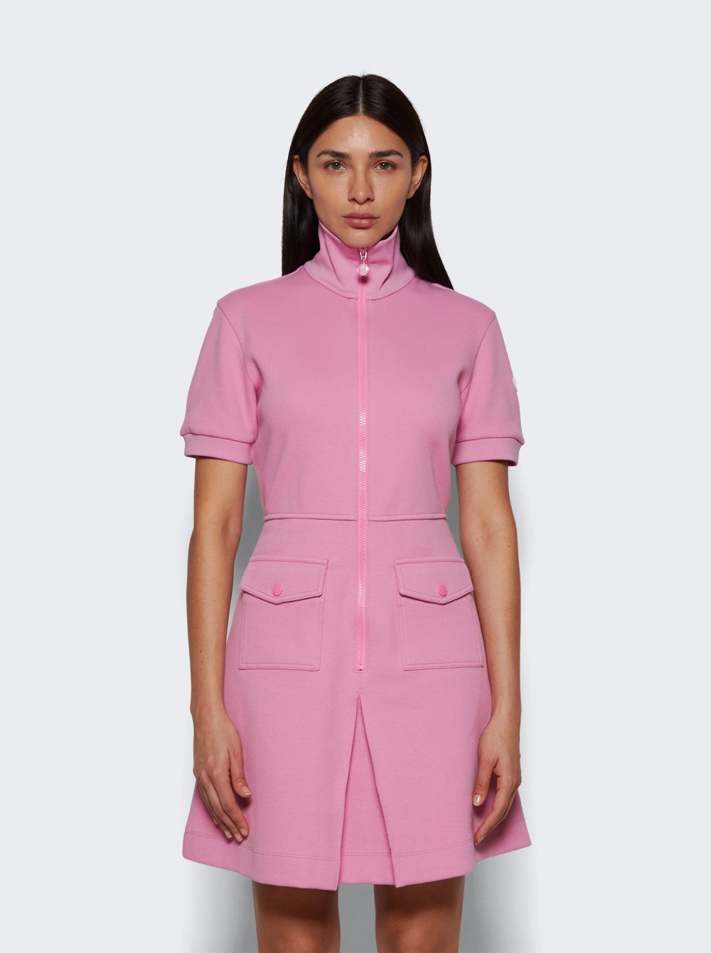 Short Sleeve Zip-Front Mini Dress Pink - 3