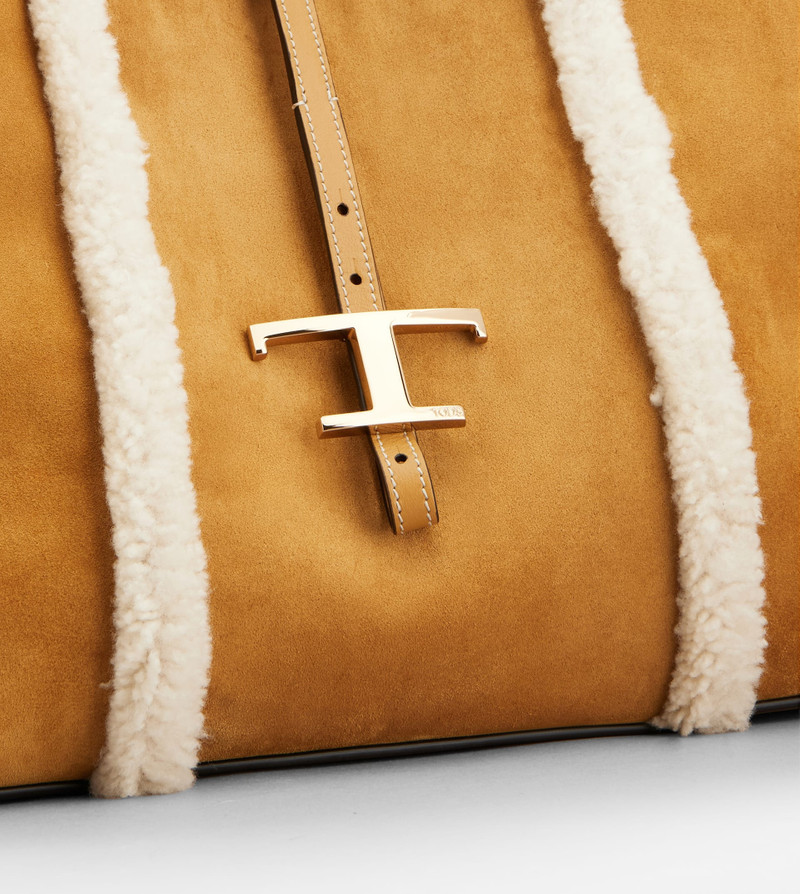 T TIMELESS SHOPPING BAG IN SUEDE MEDIUM - BROWN, WHITE 5