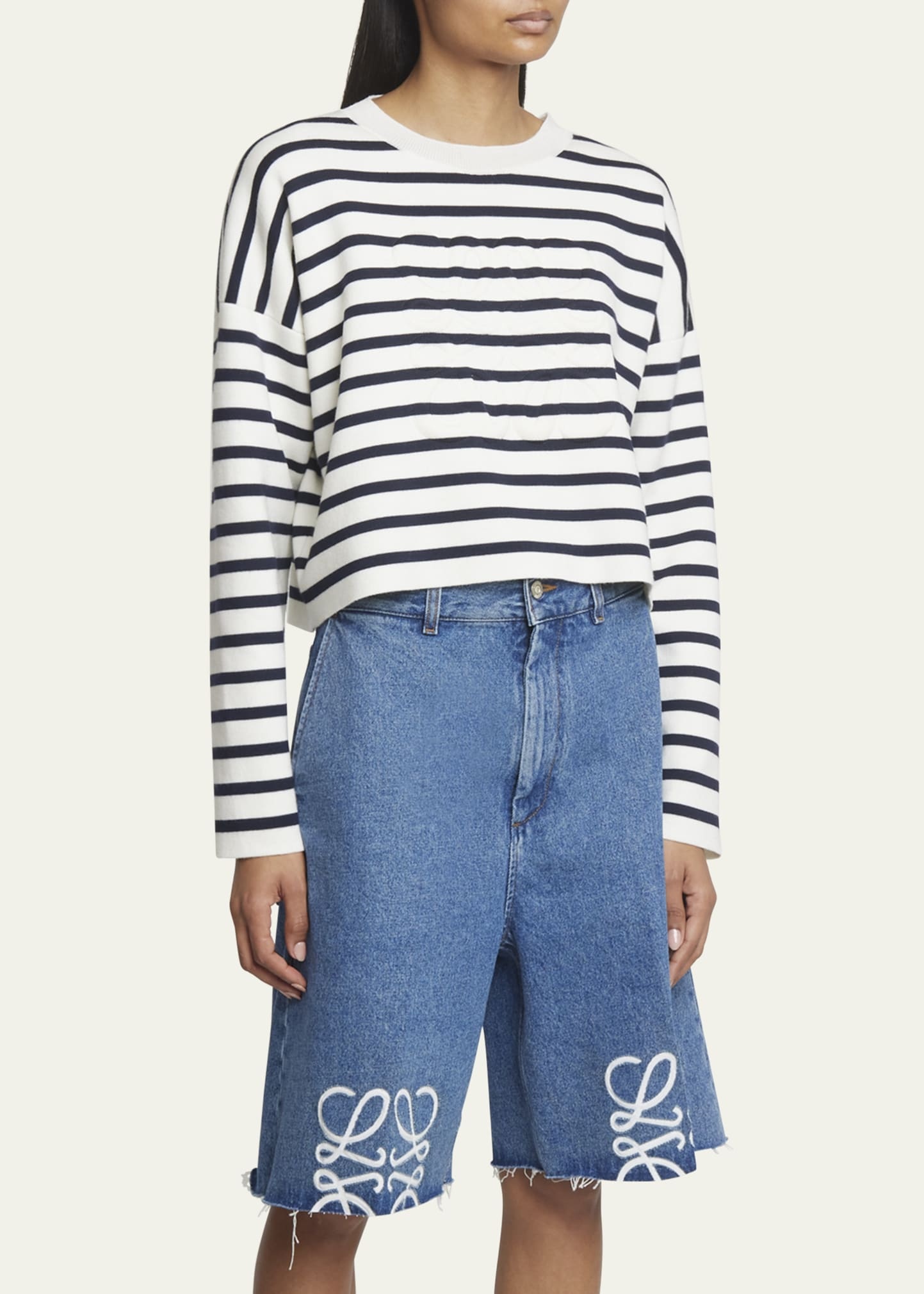 Striped Wool-Blend Sweater with Anagram Detail - 4