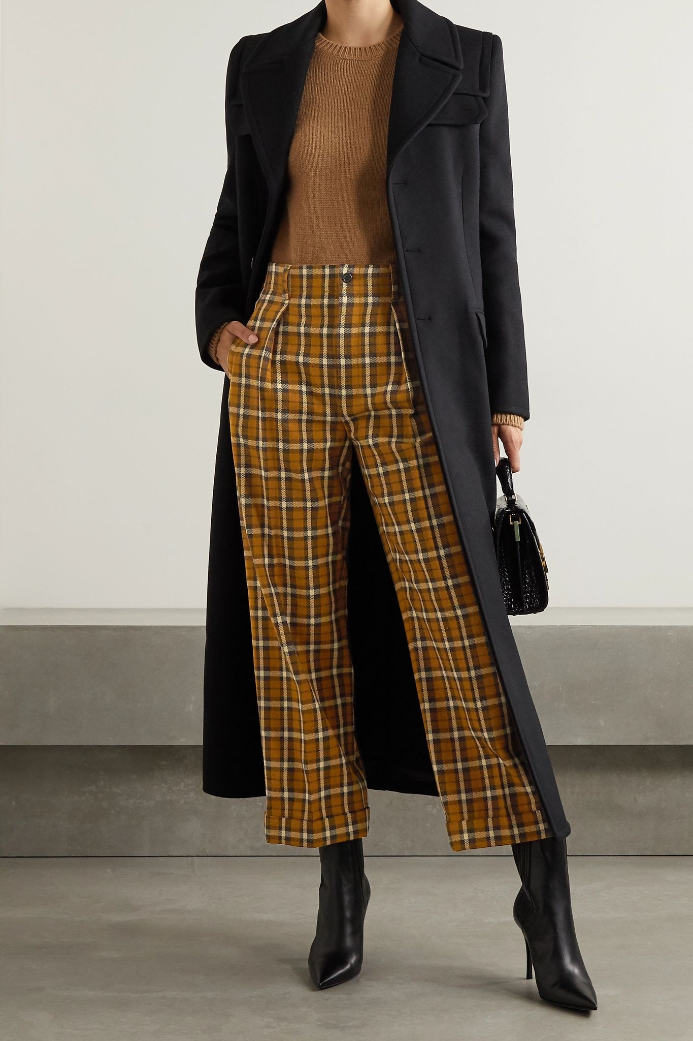 Cropped pleated checked wool straight-leg pants - 2