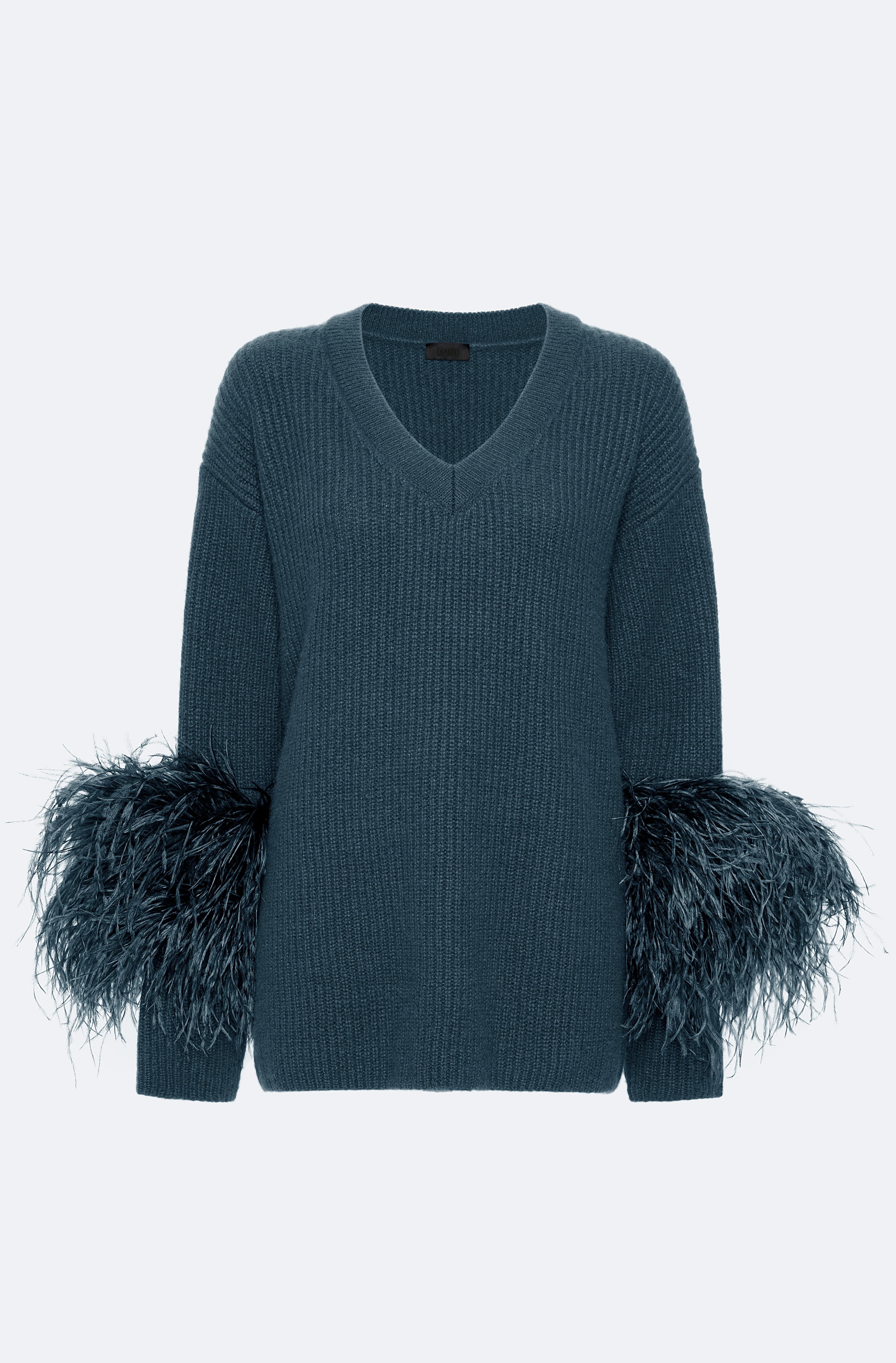 Cashmere V Neck Sweater With Feathers - 1