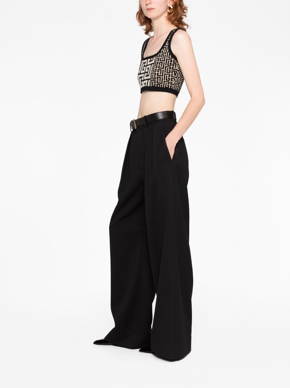 monogram-jacquard crop top - 7