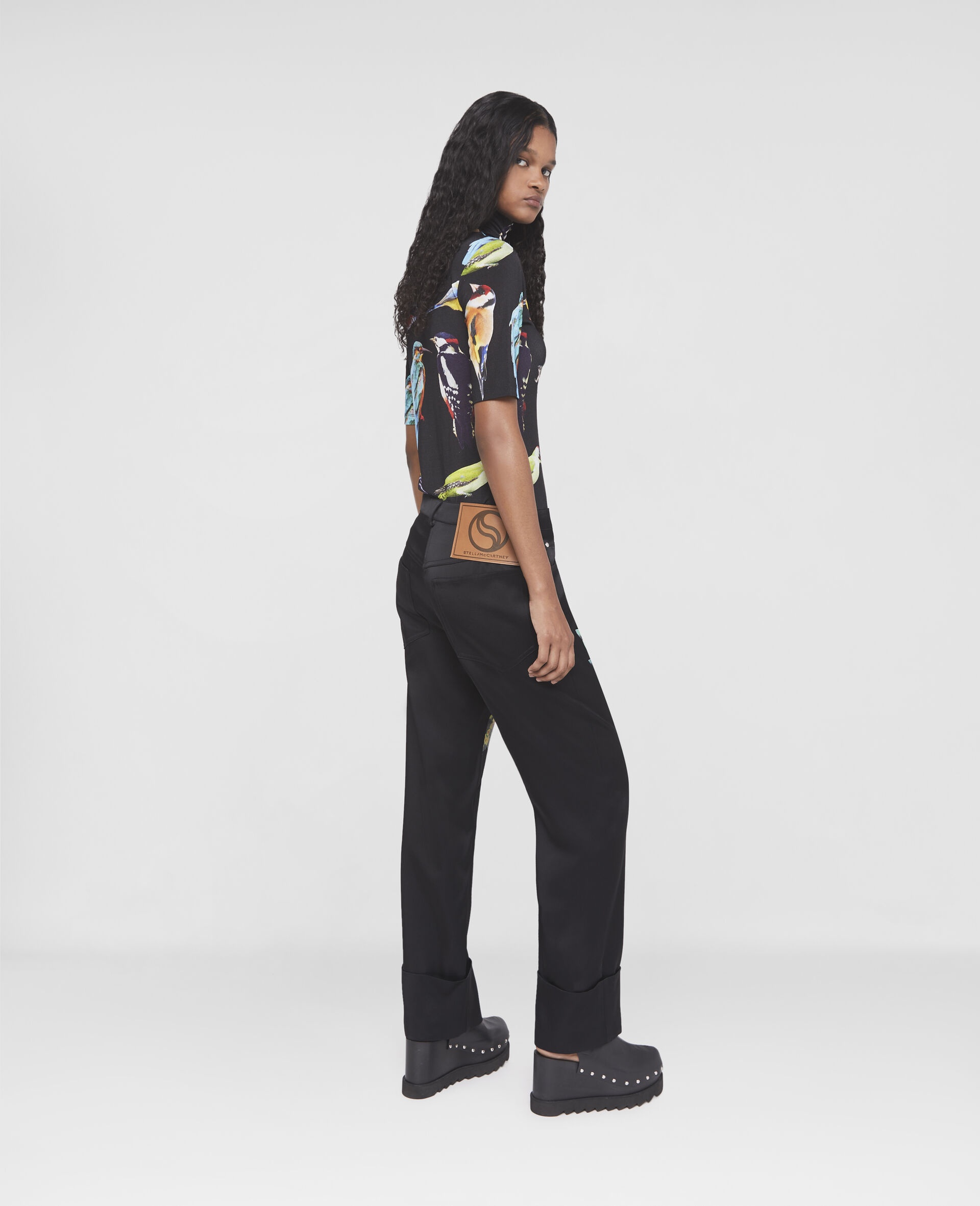 Bird Crest Print Satin Tailored Trousers - 3
