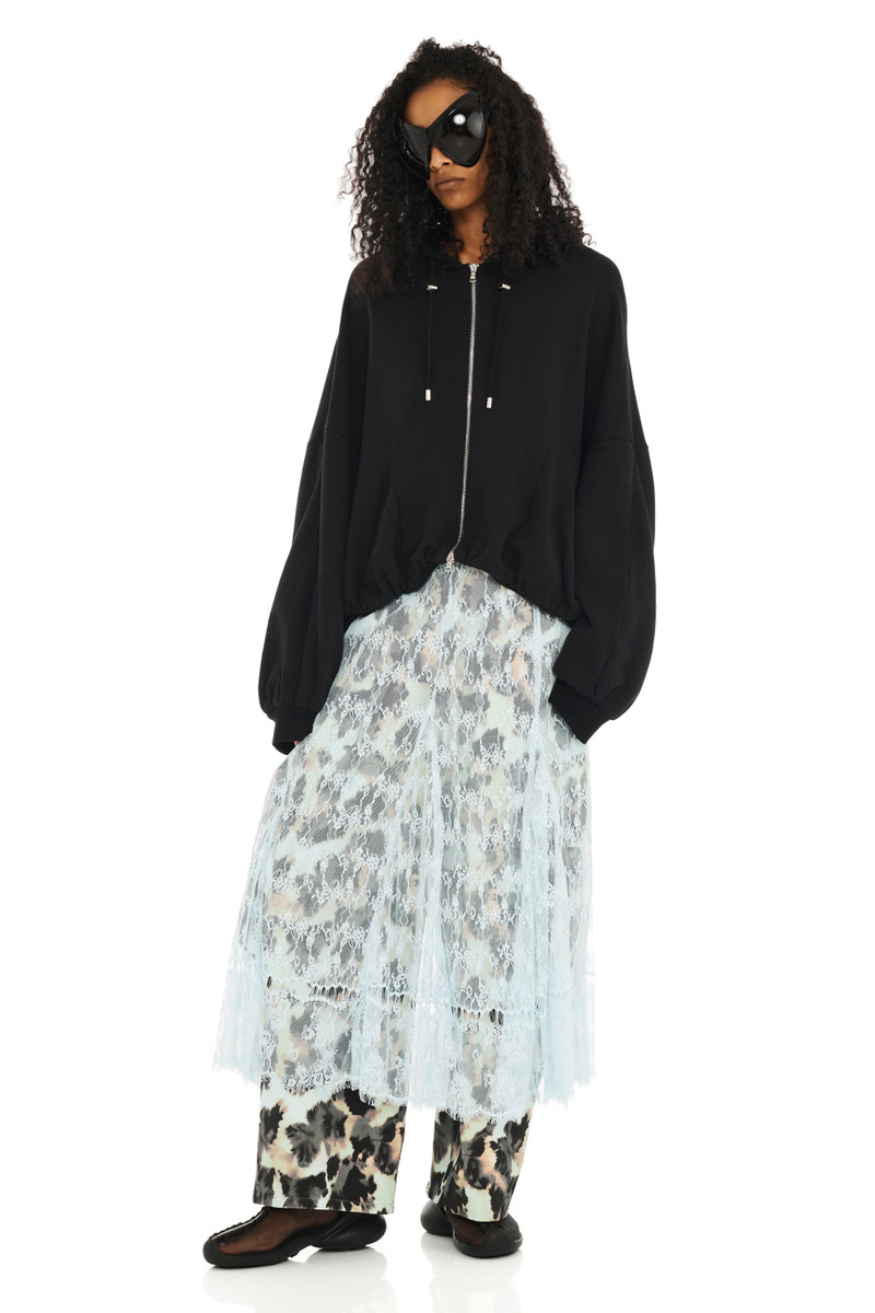 Collina Strada BLACK GATHERED ZIP UP HOODIE outlook