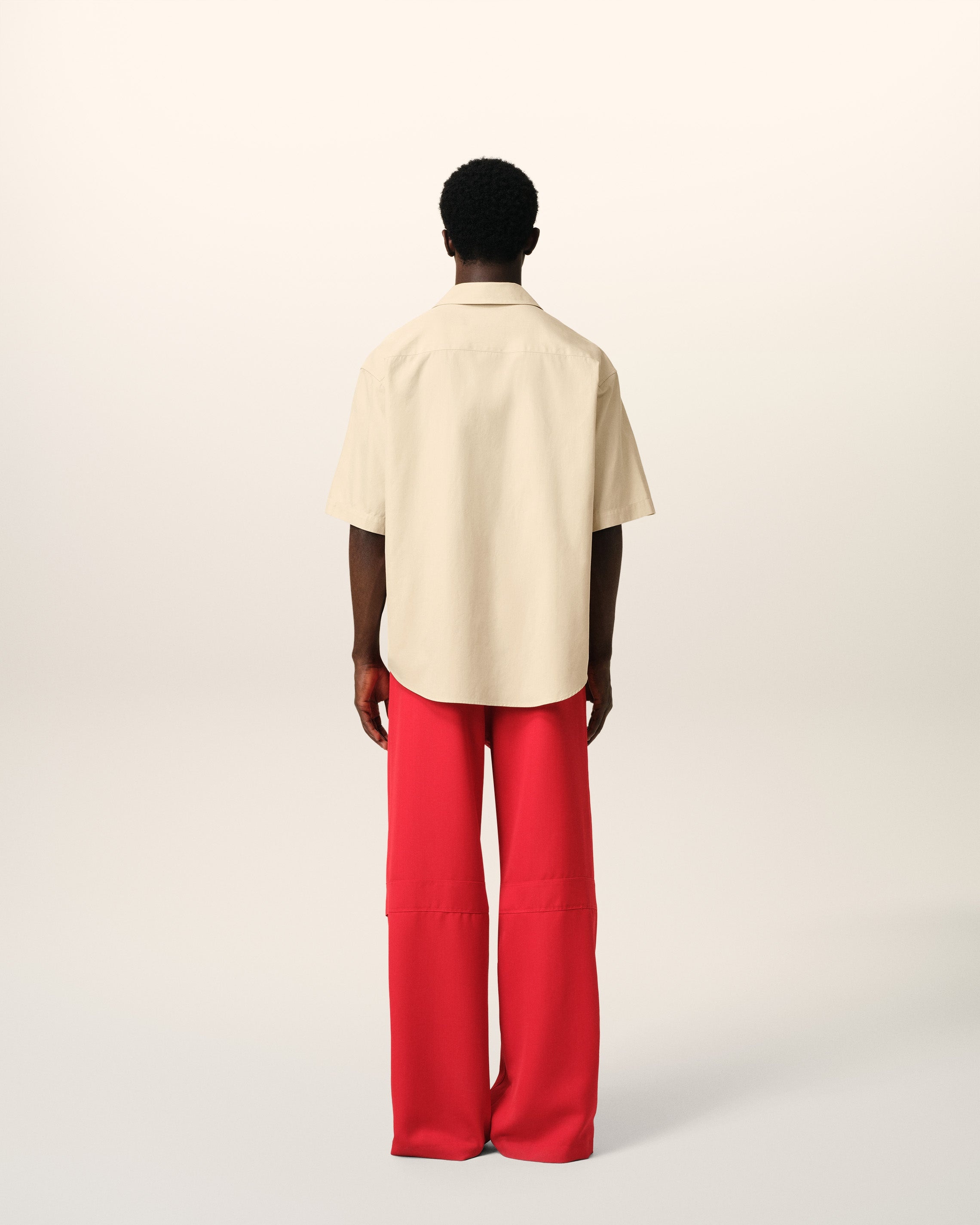 BEIGE COTTON SHORT SLEEVE BOXY SHIRT - 5