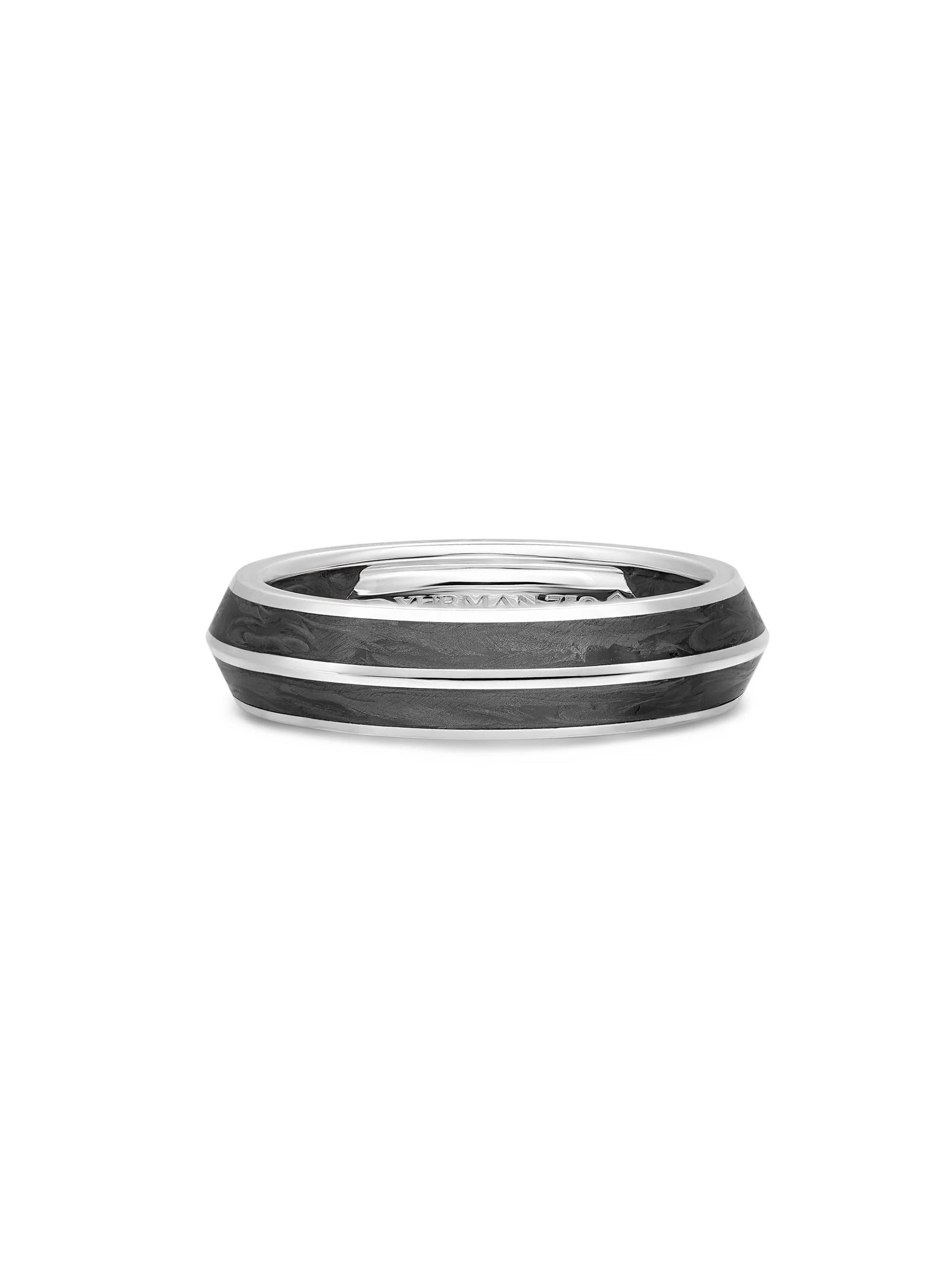 Men's Knife Edge Band Ring in 18K White Gold - Forged Carbon - 1