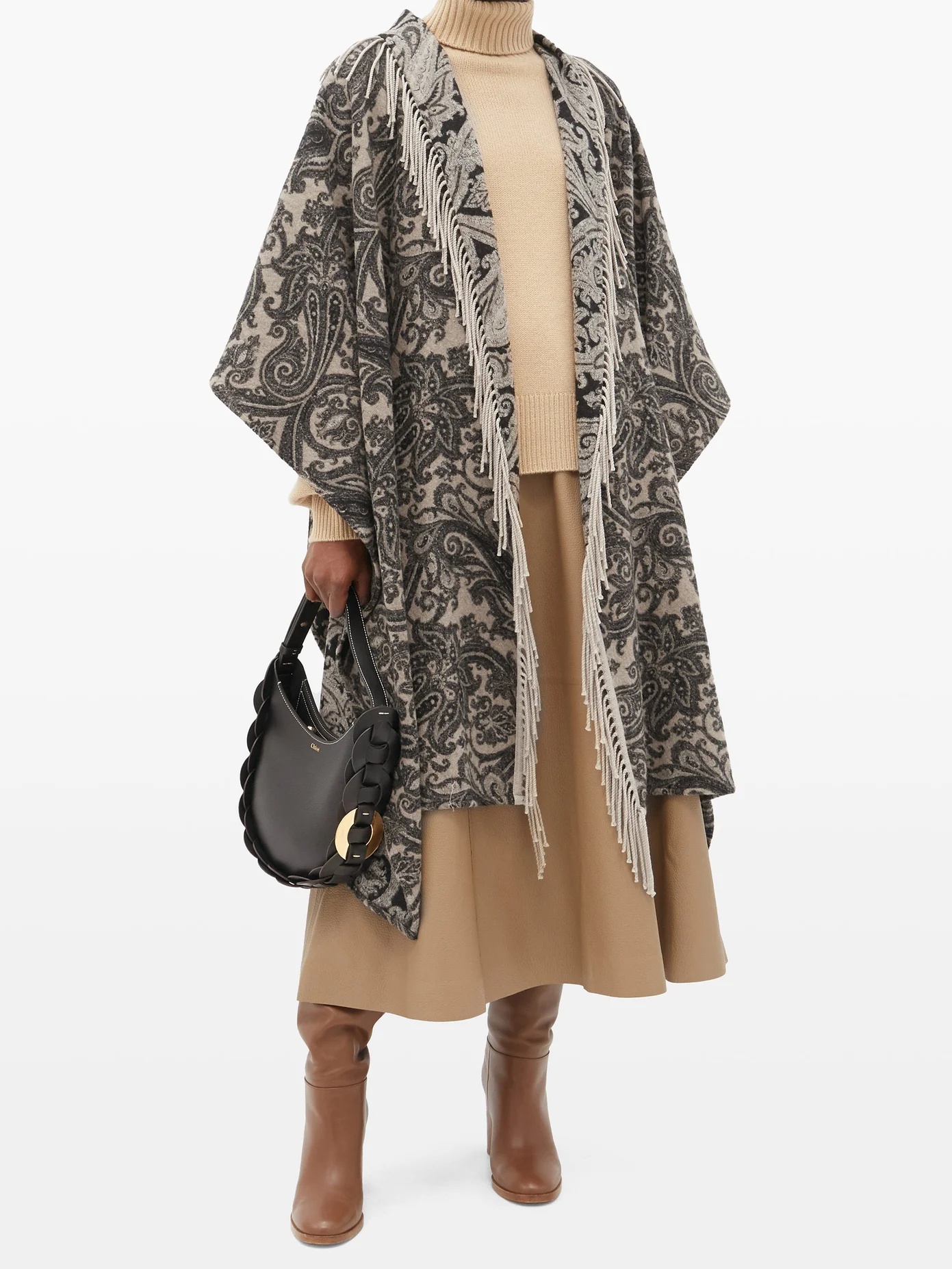 Fringed paisley-jacquard wool-blend cape - 2