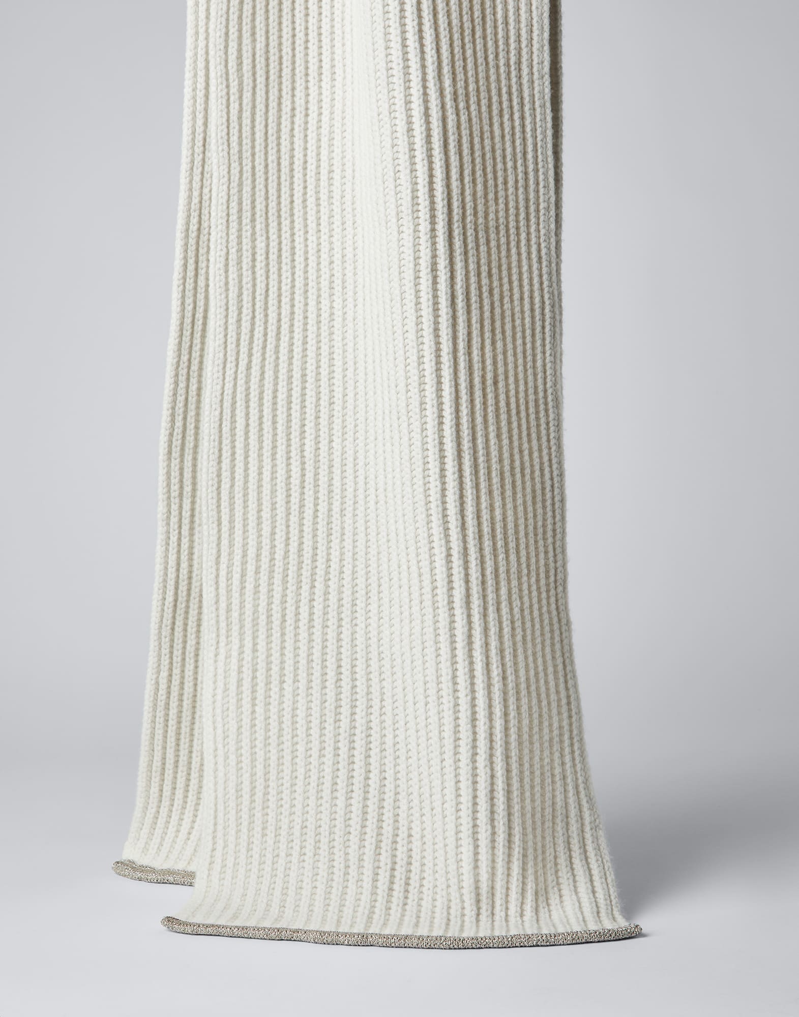 English rib knit scarf in cashmere feather yarn with sparkling trim and monili - 1