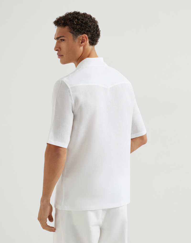 Linen easy fit short sleeve shirt with camp collar 3