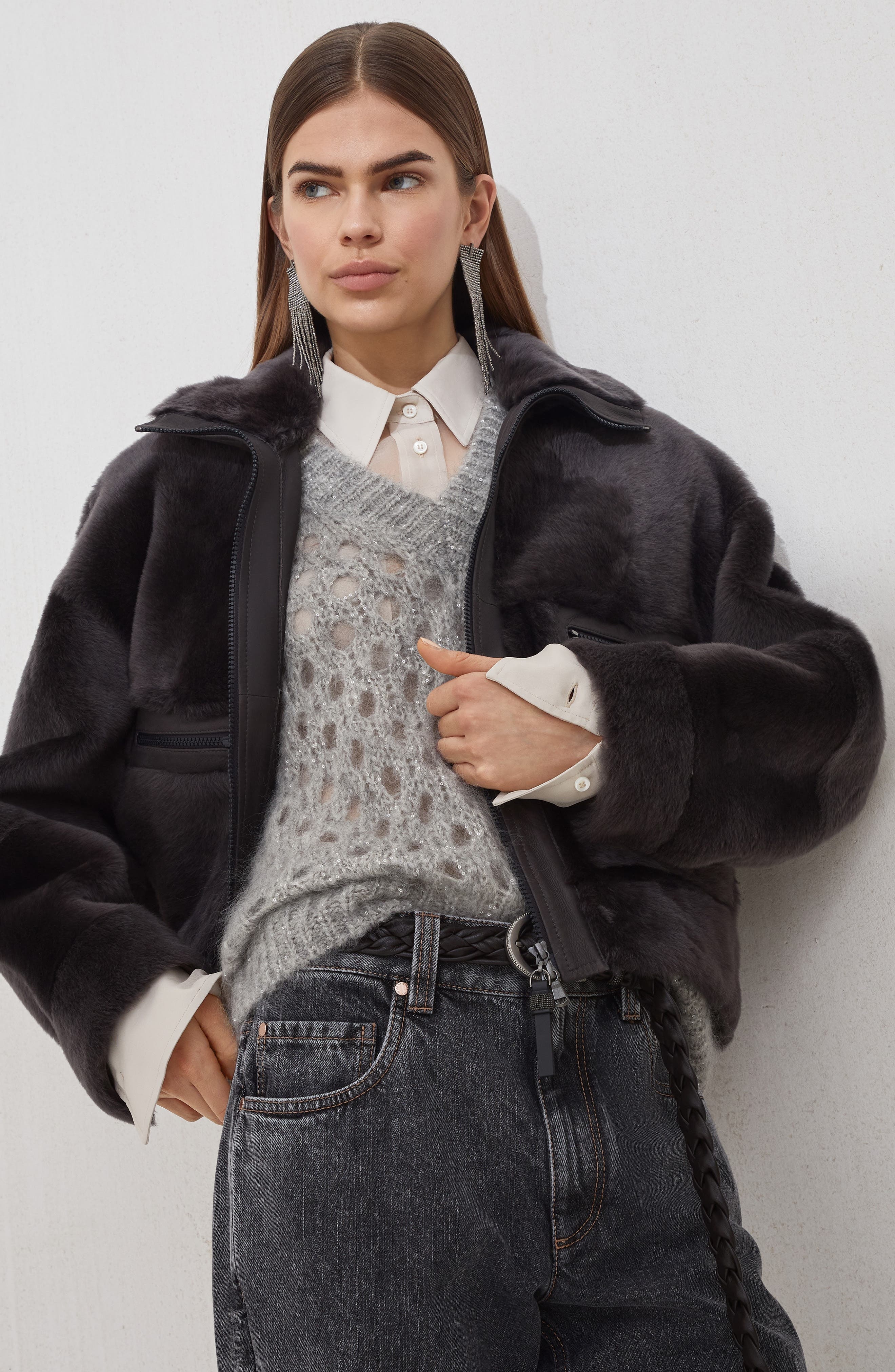 Brunello Cucinelli Shearling outerwear in Charcoal at Nordstrom - 5