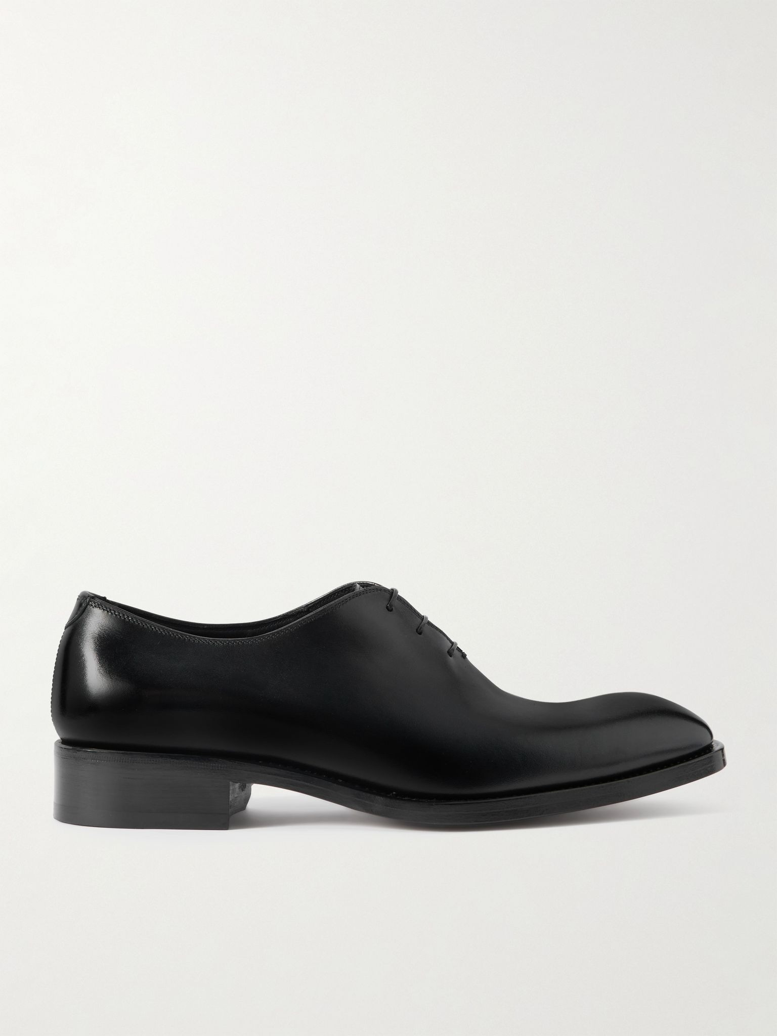 Whole-Cut Glossed-Leather Oxford Shoes Black - 1