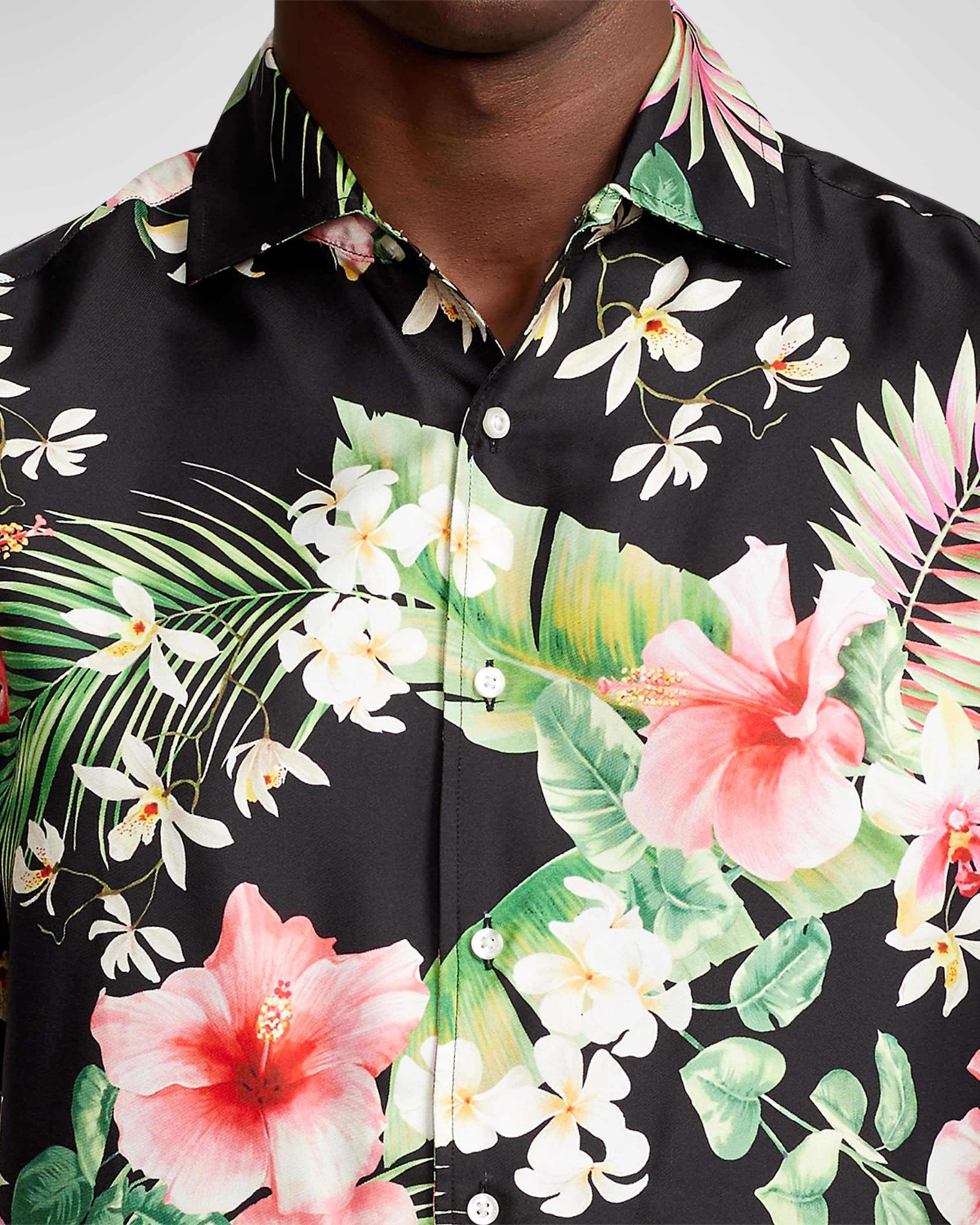 Men's Botanical-Print Silk Twill Shirt - 6