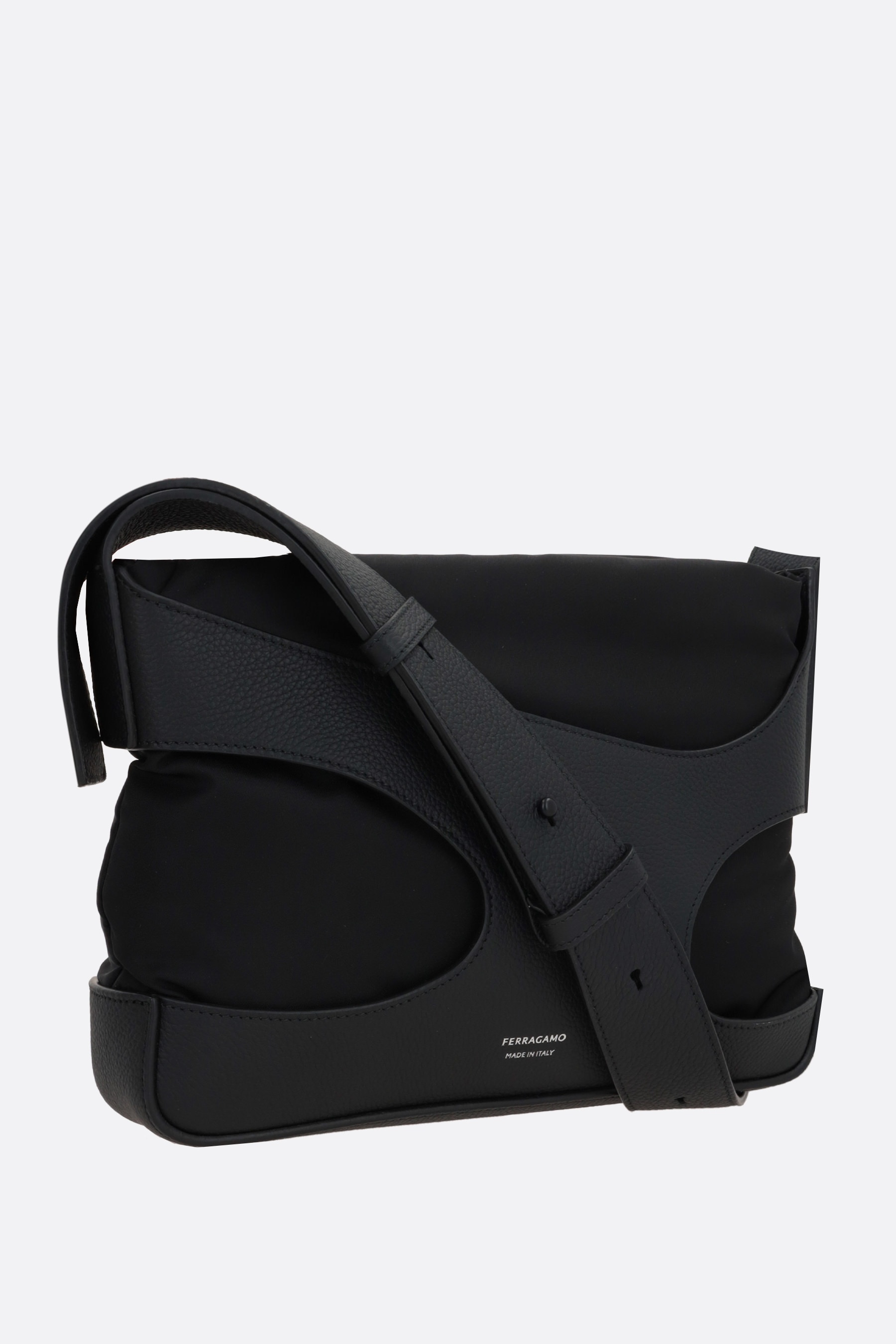 CUT OUT GRAINY LEATHER AND NYLON CROSSBODY BAG - 2