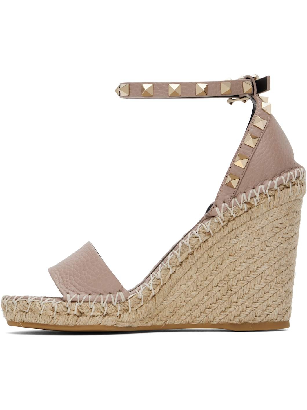 Pink Double Rockstud Grainy Calfskin Heeled Sandals - 3